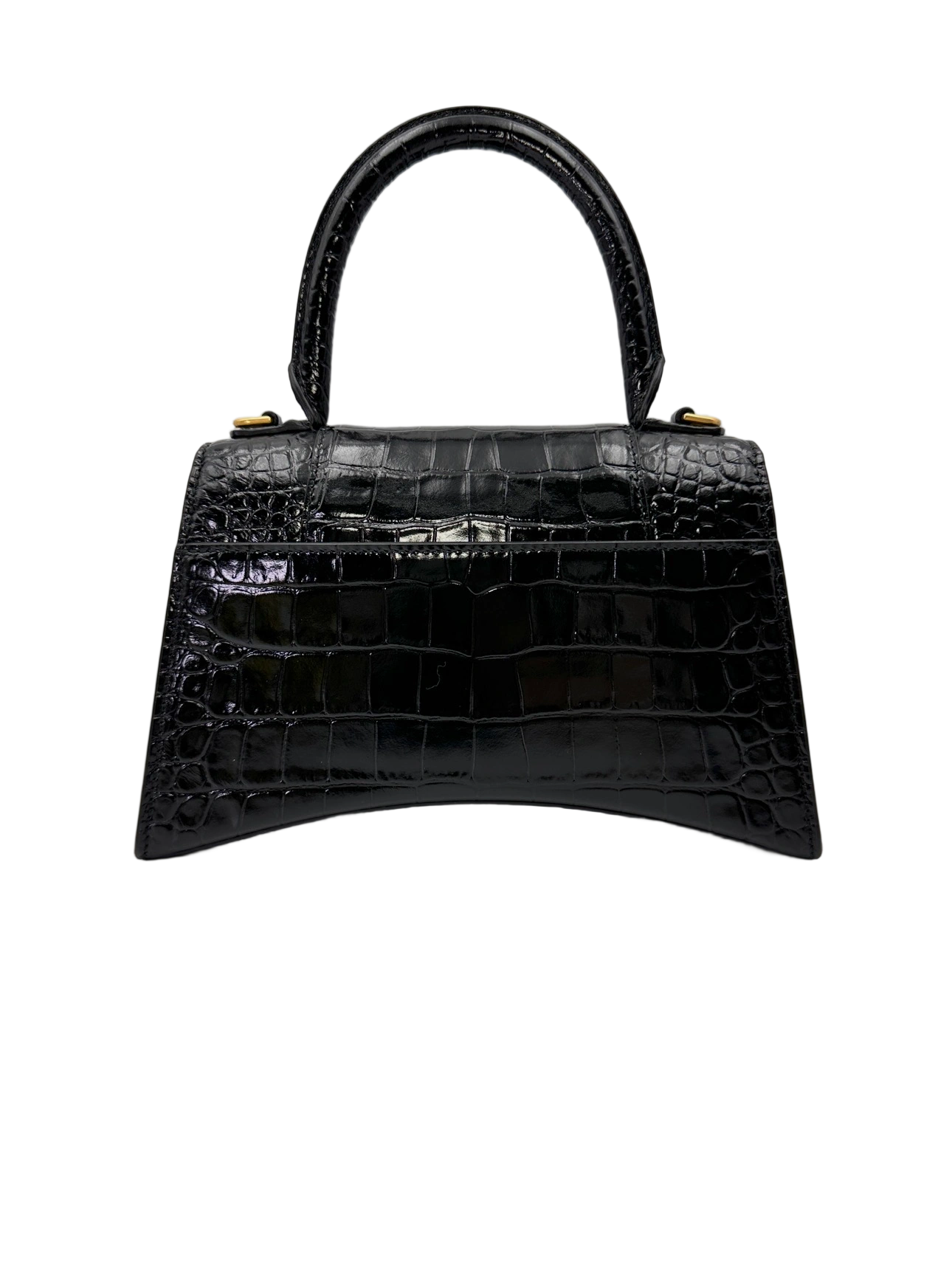 Balenciaga Hourglass Black Croc-Embossed Leather Handle Bag BB77