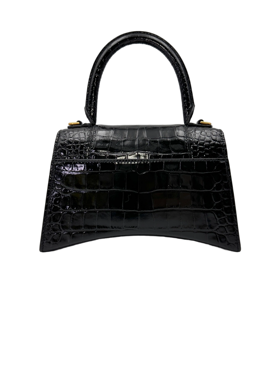 Balenciaga Hourglass Black Croc-Embossed Leather Handle Bag BB77