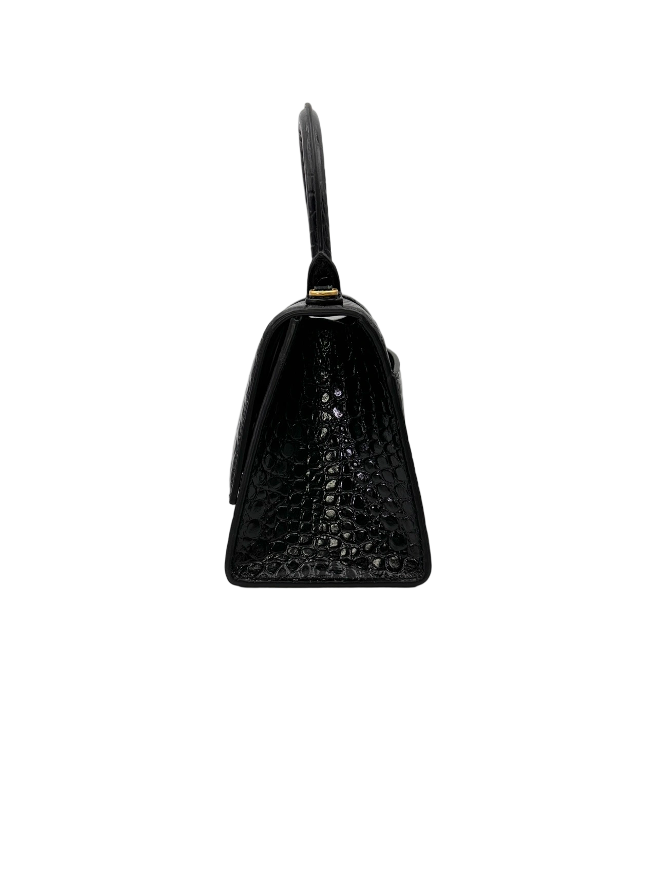 Balenciaga Hourglass Black Croc-Embossed Leather Handle Bag BB76
