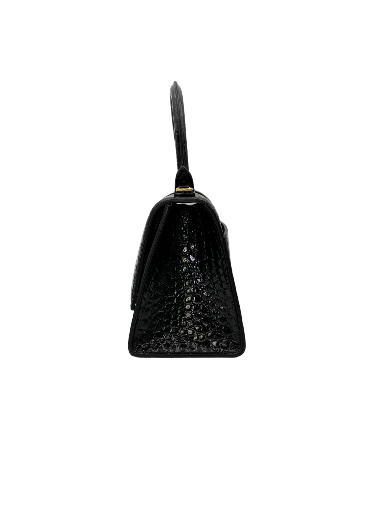 Balenciaga Hourglass Black Croc-Embossed Leather Handle Bag BB77
