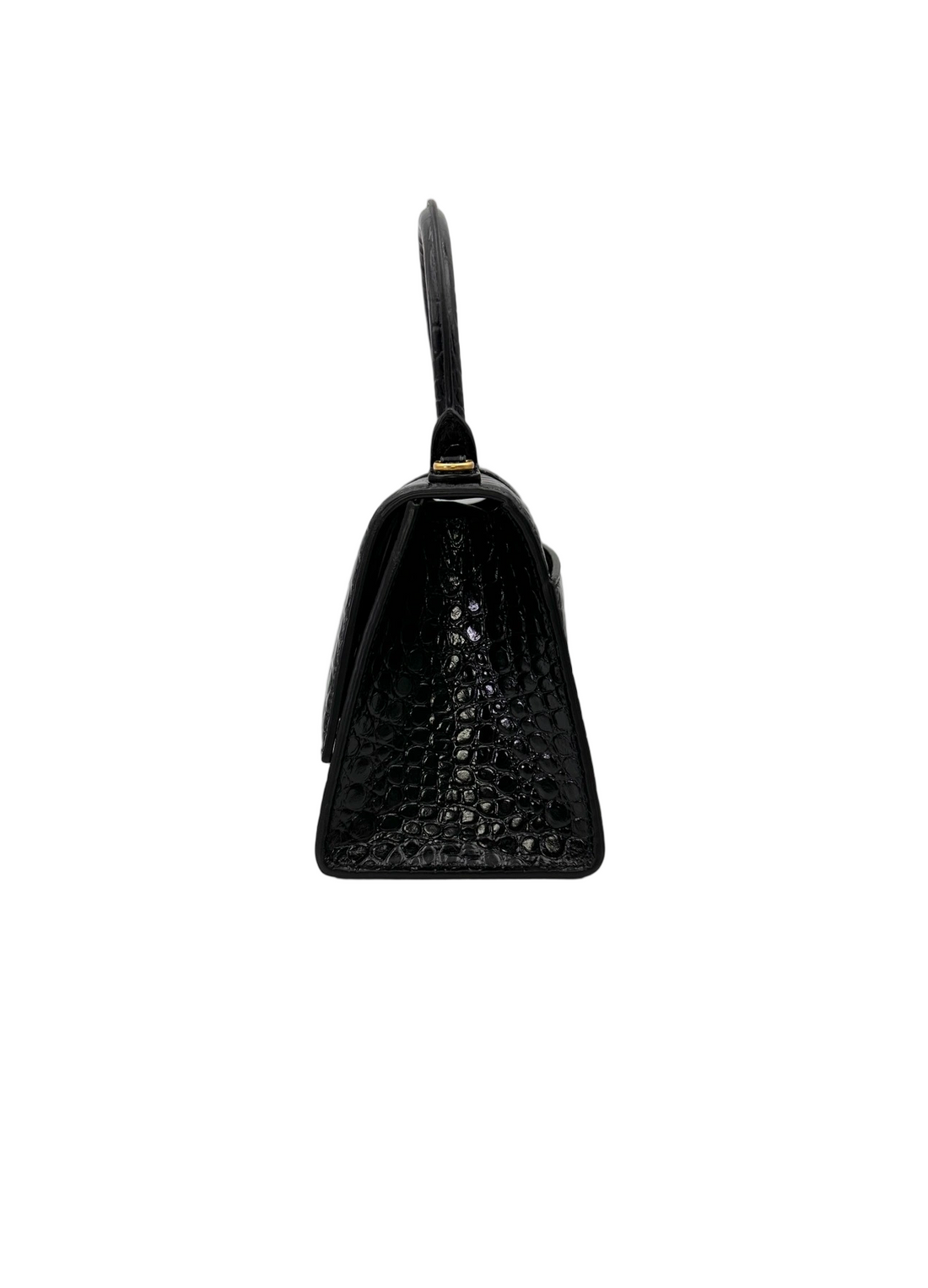 Balenciaga Hourglass Black Croc-Embossed Leather Handle Bag BB77