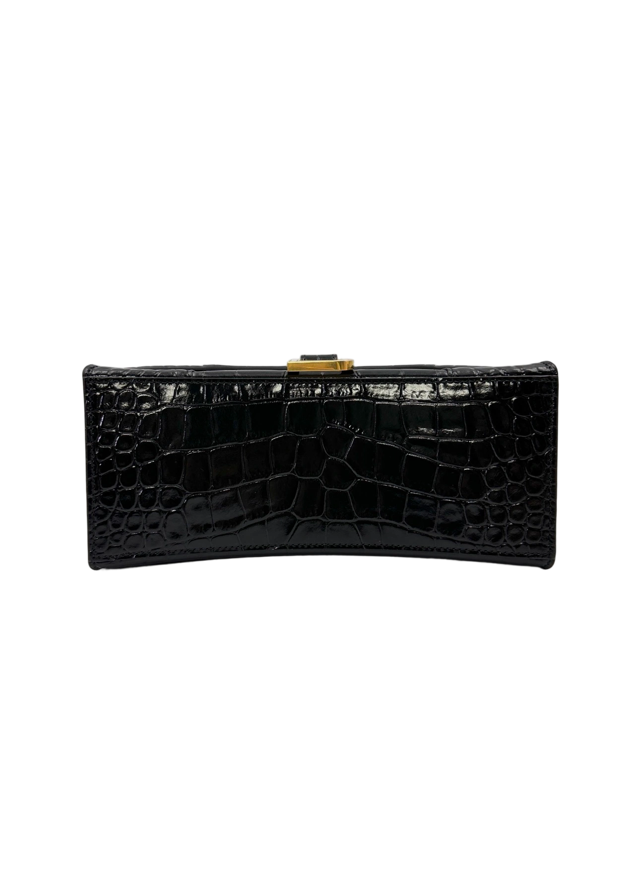 Balenciaga Hourglass Black Croc-Embossed Leather Handle Bag BB76