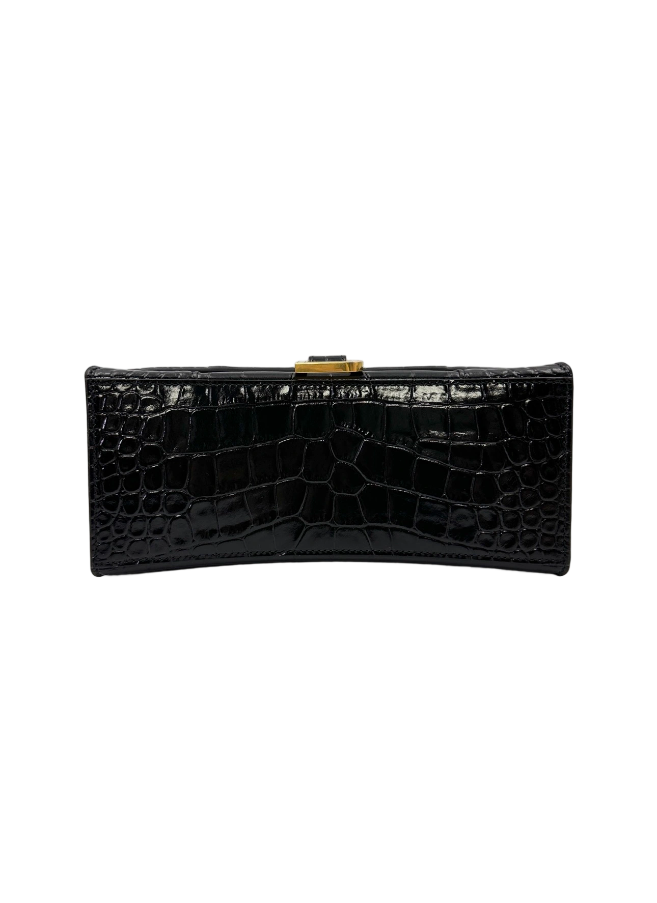 Balenciaga Hourglass Black Croc-Embossed Leather Handle Bag BB78