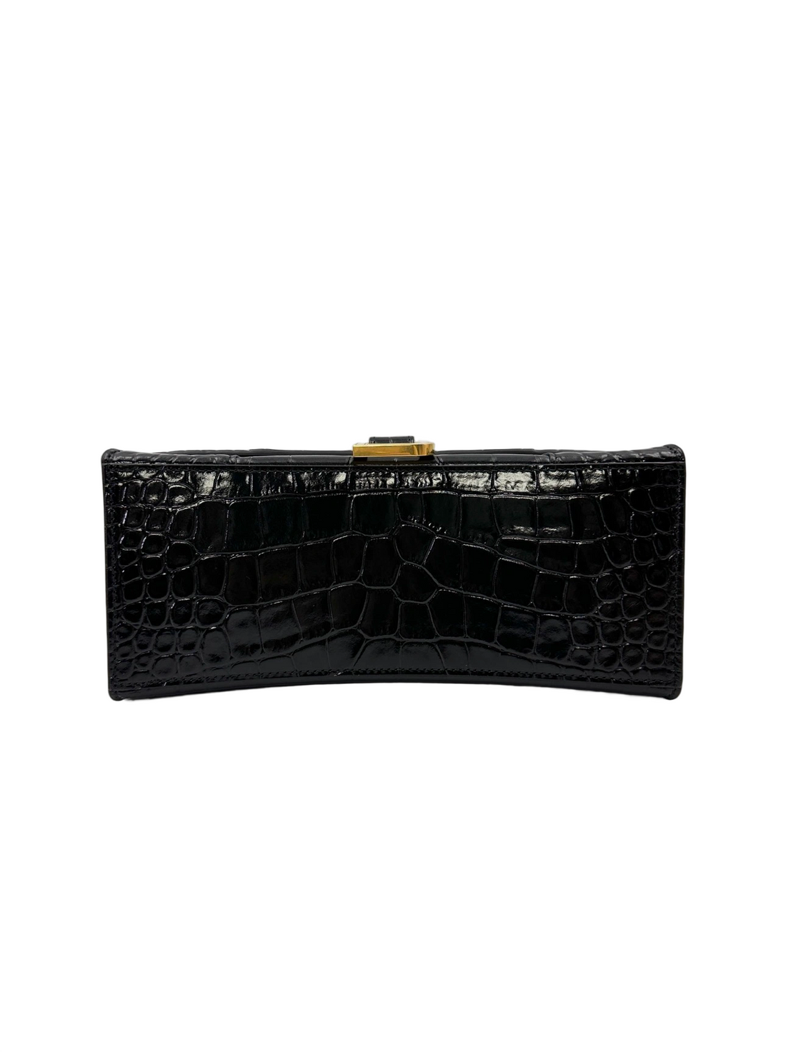 Balenciaga Hourglass Black Croc-Embossed Leather Handle Bag BB77