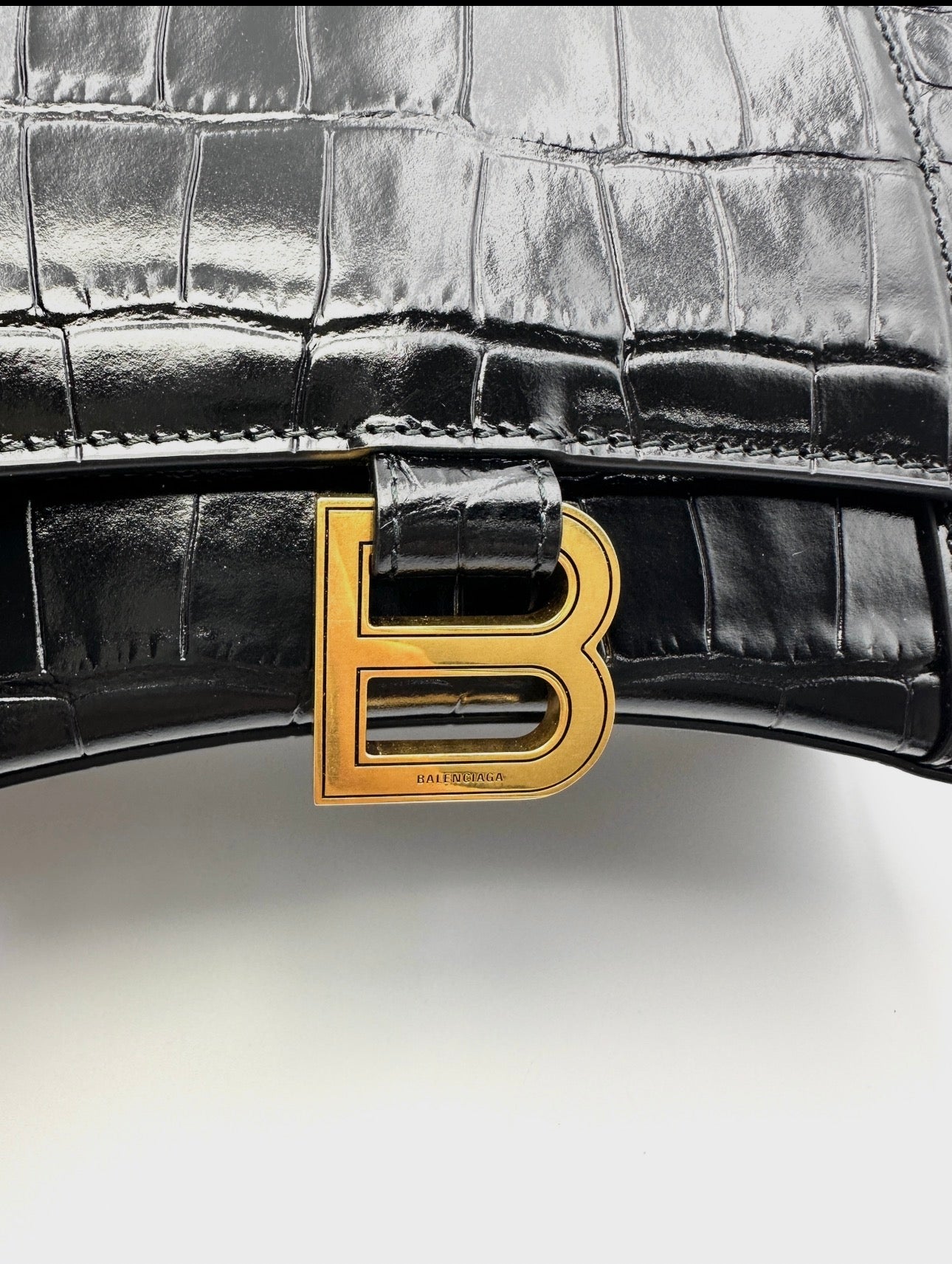 Balenciaga Hourglass Black Croc-Embossed Leather Handle Bag BB74