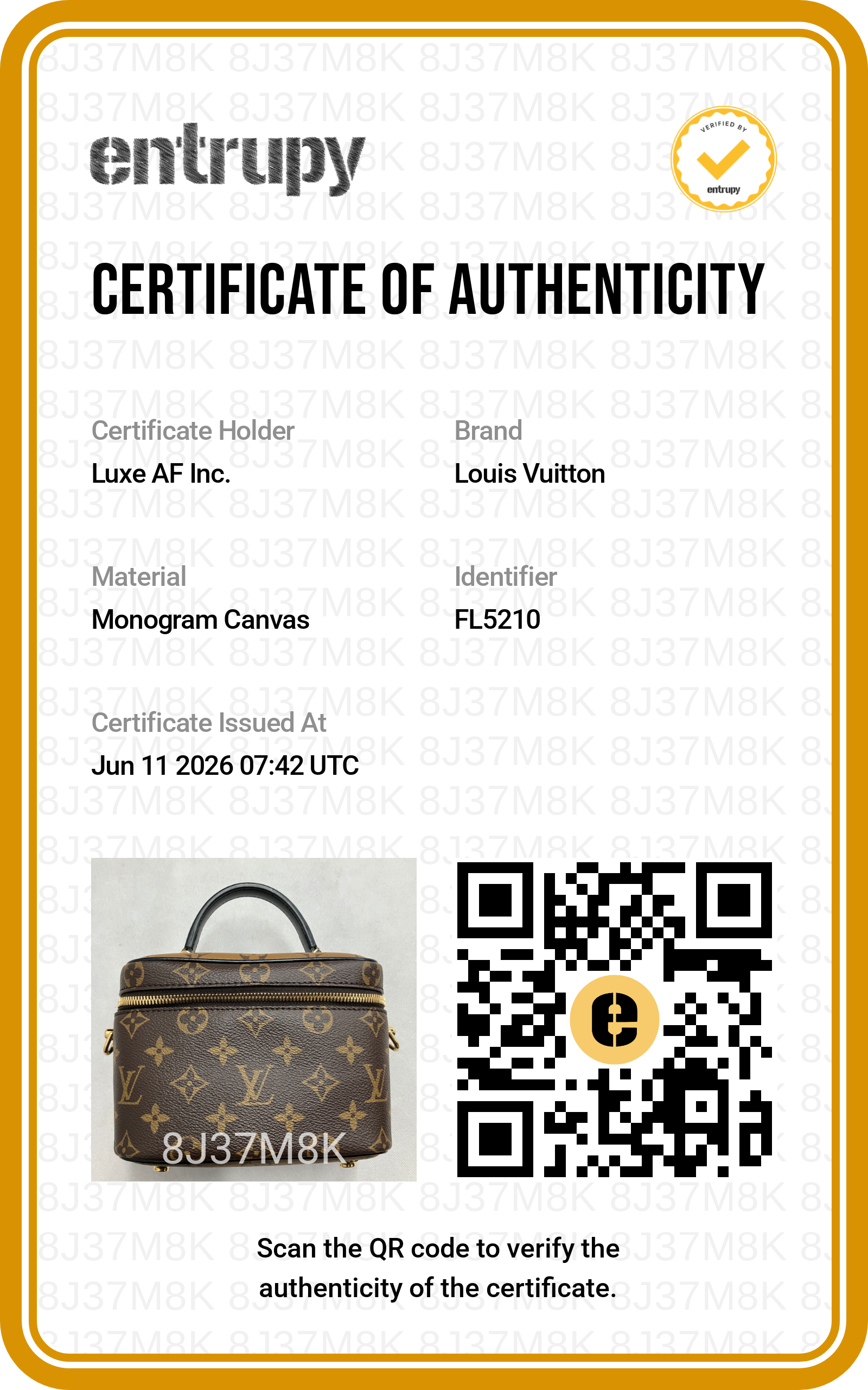 Louis Vuitton Vanity PM Monogram Reverse Canvas Handle Bag LV3012