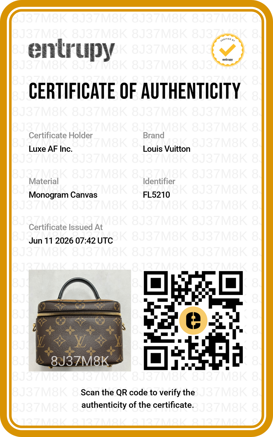 Louis Vuitton Vanity PM Monogram Reverse Canvas Handle Bag LV3012