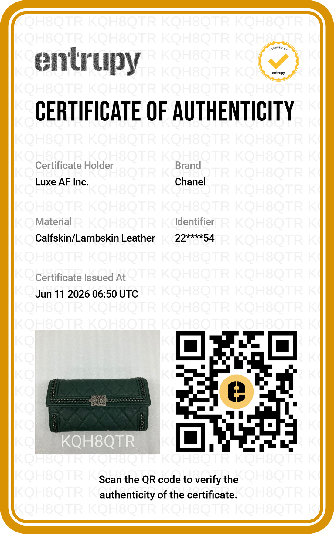 Chanel LeBoy Green Quilted Leather Long Wallet(22***54) CC2149