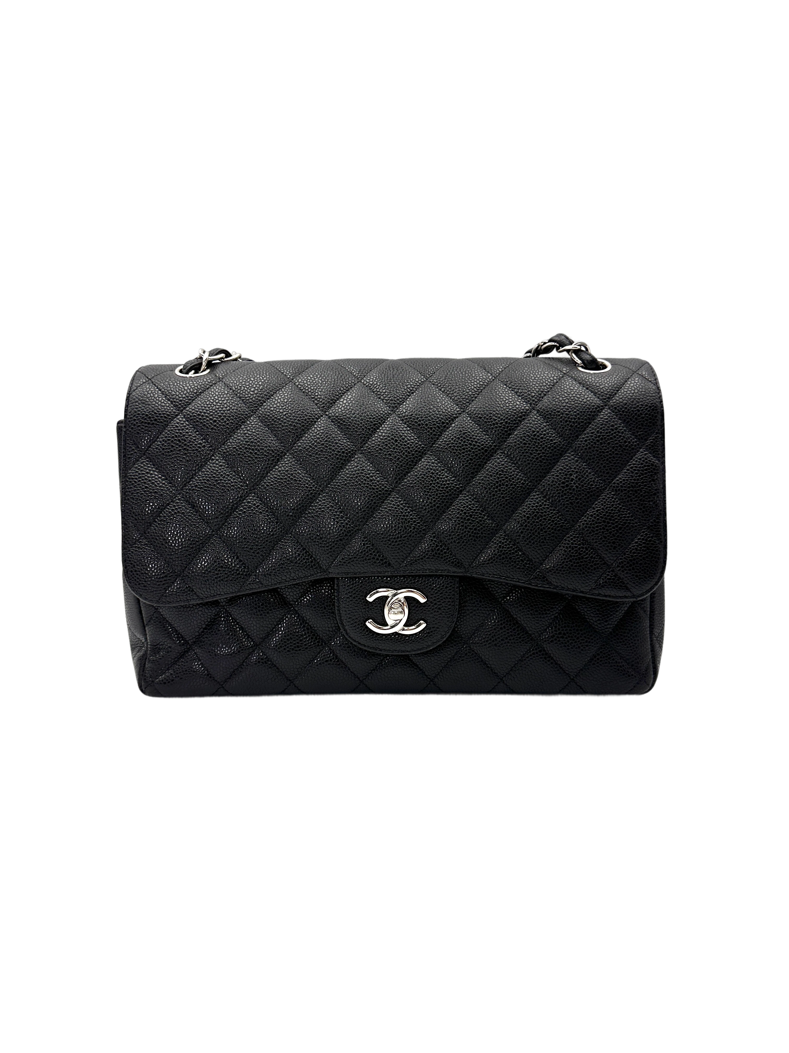 Chanel Classic Flap Black Quilted Leather Jumbo Shoulder Bag With Silver Buckle(17***06) CC2158