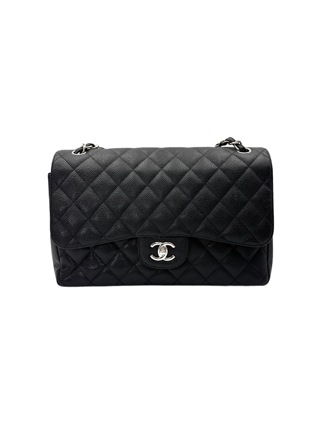 Chanel Classic Flap Black Quilted Leather Jumbo Shoulder Bag With Silver Buckle(17***06) CC2158