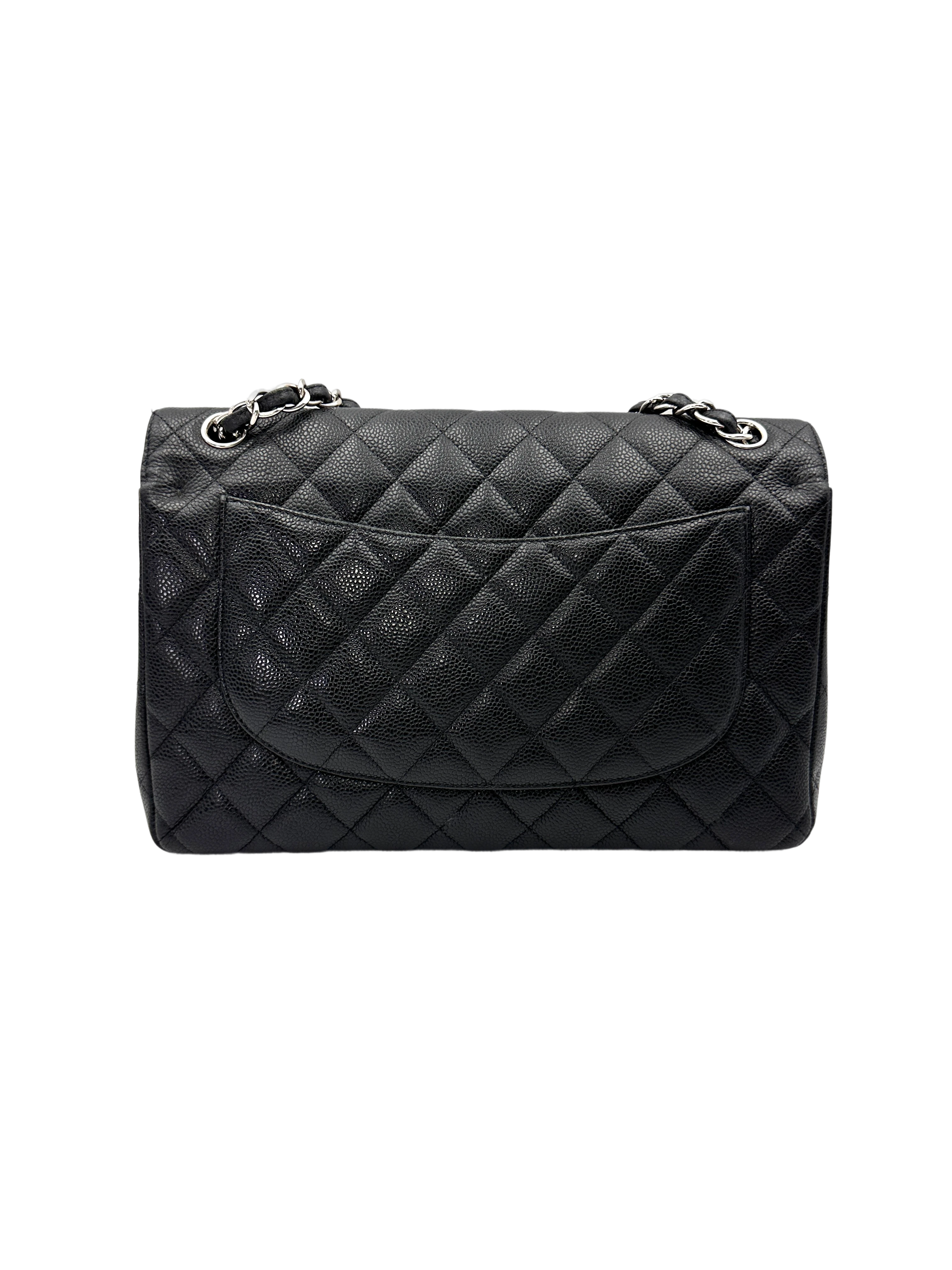 Chanel Classic Flap Black Quilted Leather Jumbo Shoulder Bag With Silver Buckle(17***06) CC2158