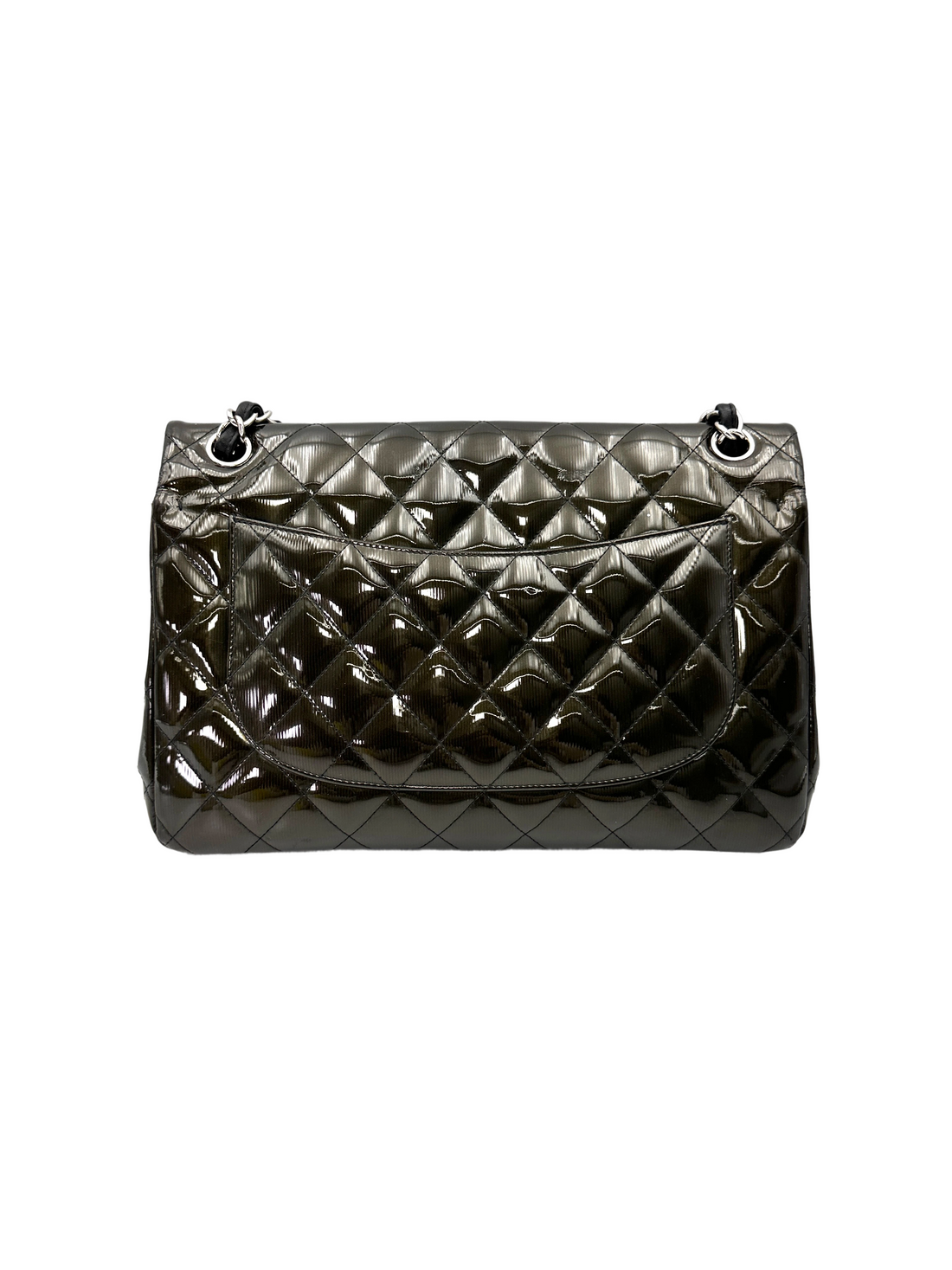 Chanel Classic Flap Black Quilted Patent Leather Jumbo Shoulder Bag With Silver Buckle(16***36) CC2152