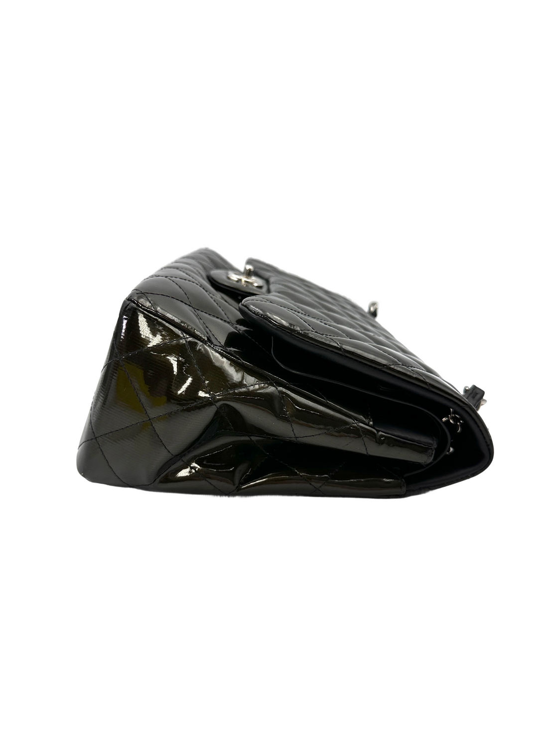 Chanel Classic Flap Black Quilted Patent Leather Jumbo Shoulder Bag With Silver Buckle(16***36) CC2152