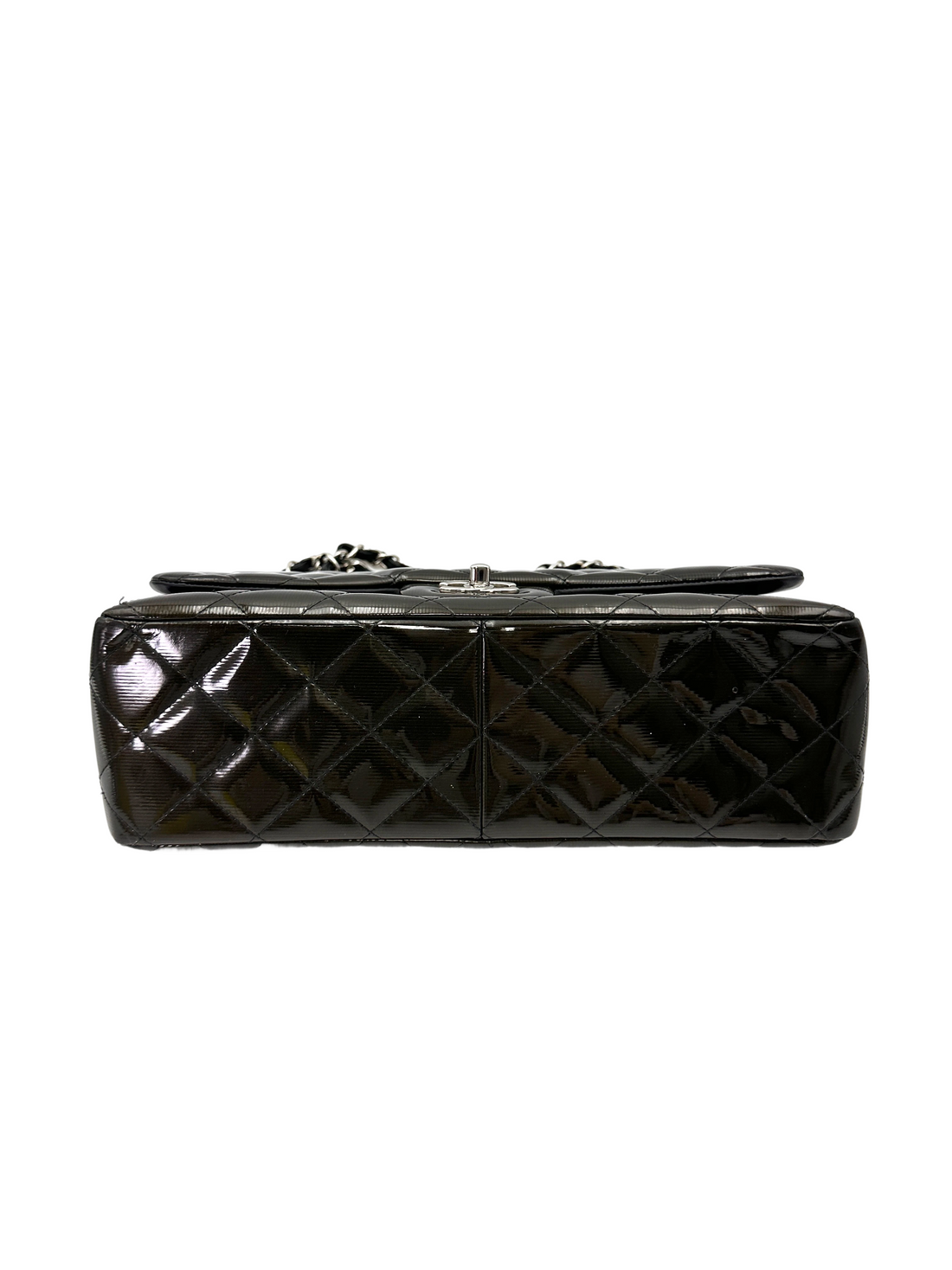 Chanel Classic Flap Black Quilted Patent Leather Jumbo Shoulder Bag With Silver Buckle(16***36) CC2152