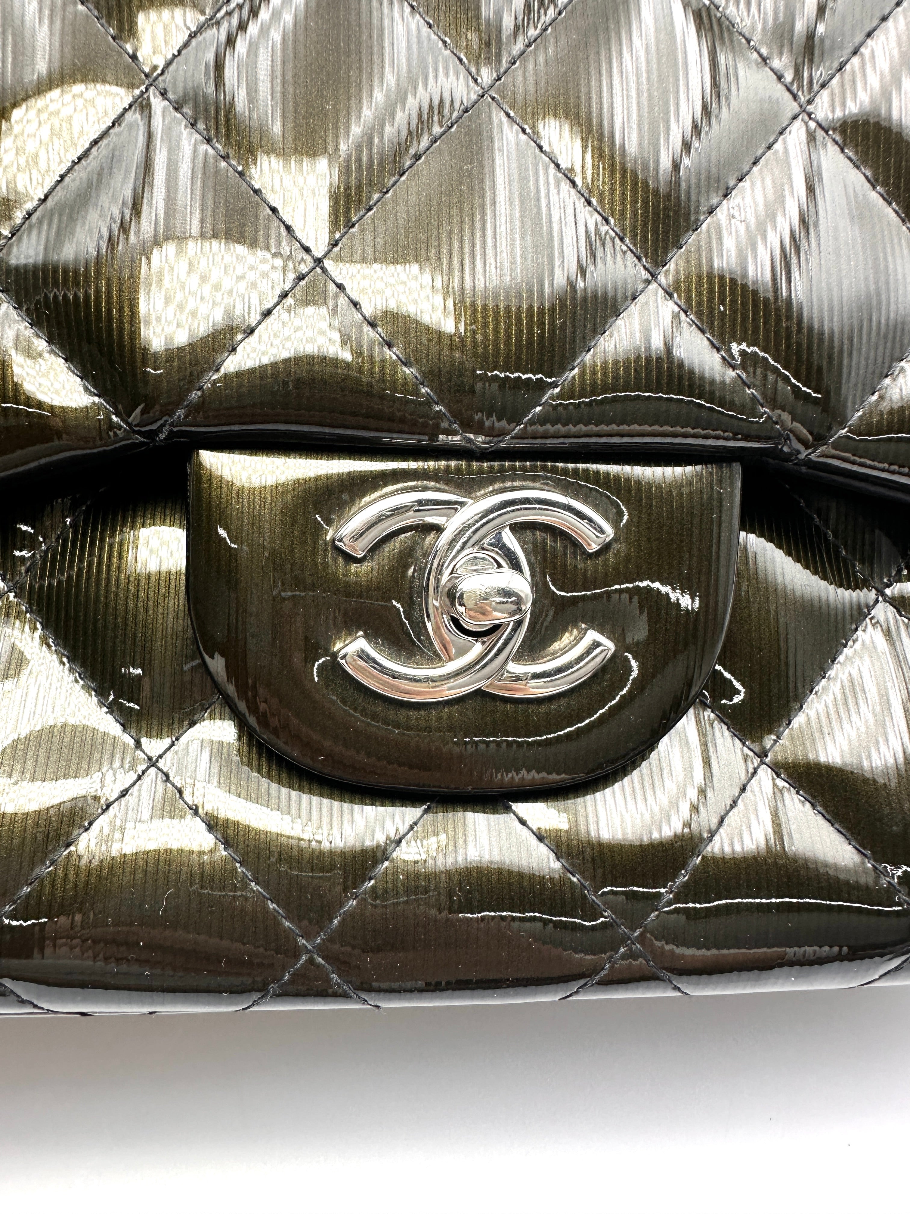 Chanel Classic Flap Black Quilted Patent Leather Jumbo Shoulder Bag With Silver Buckle(16***36) CC2152