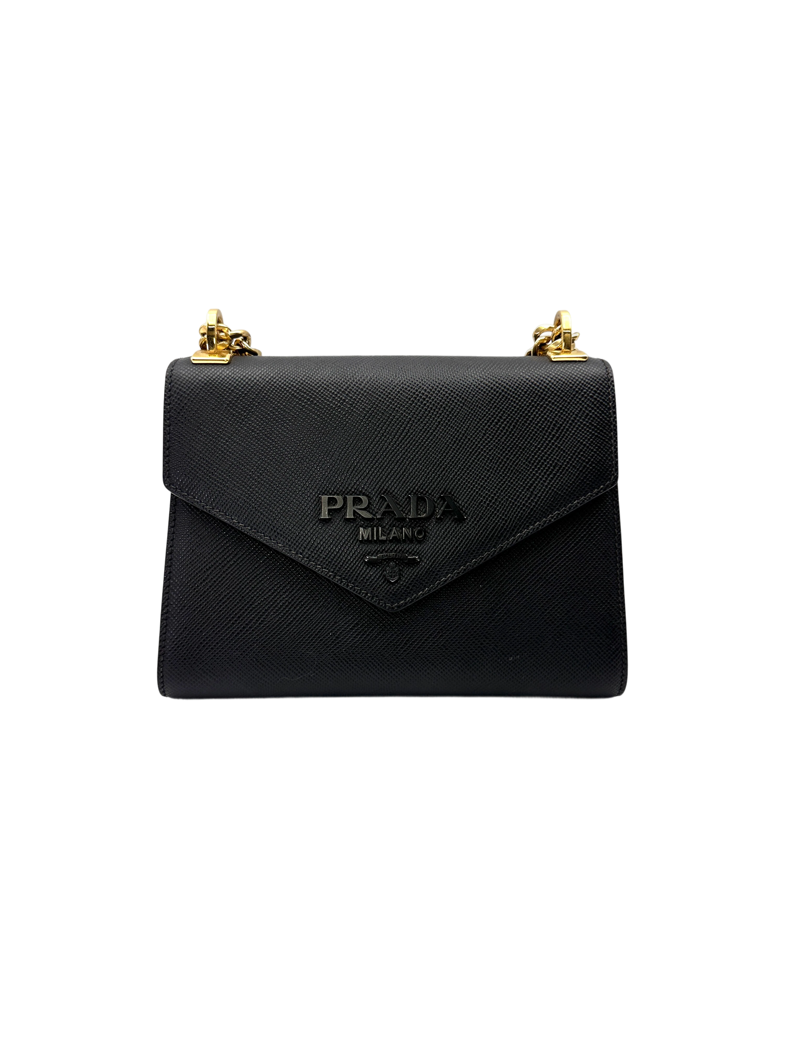 Prada Black Saffiano Leather Envelope Flap Bag PR484