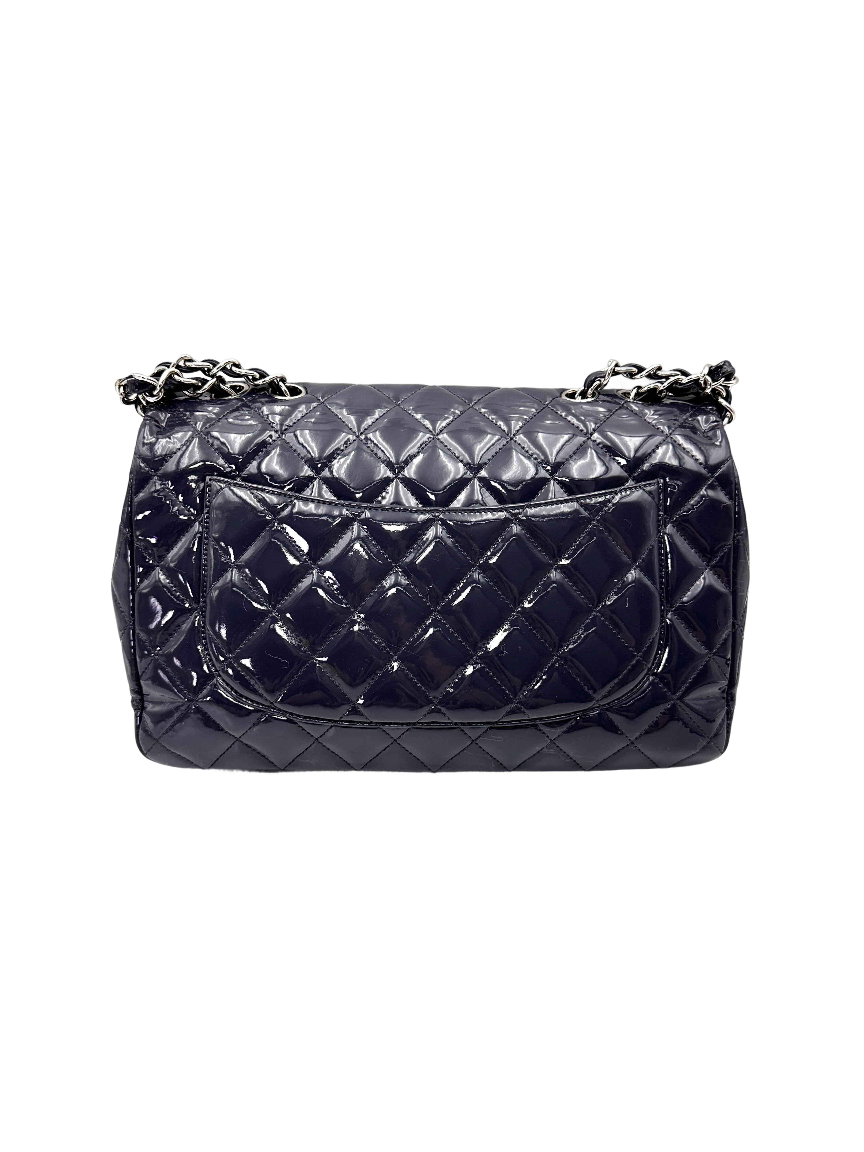 Chanel Classic Flap Purple Quilted Patent Leather Jumbo Shoulder Bag With Silver Buckle(13***68) CC2153
