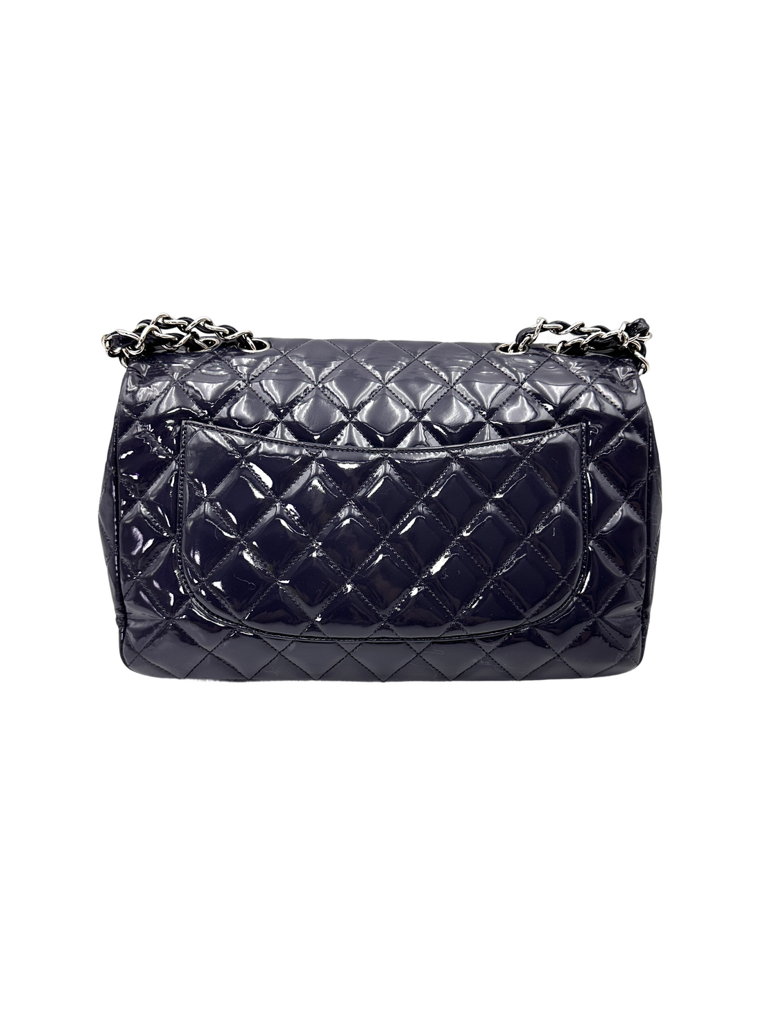 Chanel Classic Flap Purple Quilted Patent Leather Jumbo Shoulder Bag With Silver Buckle(13***68) CC2153