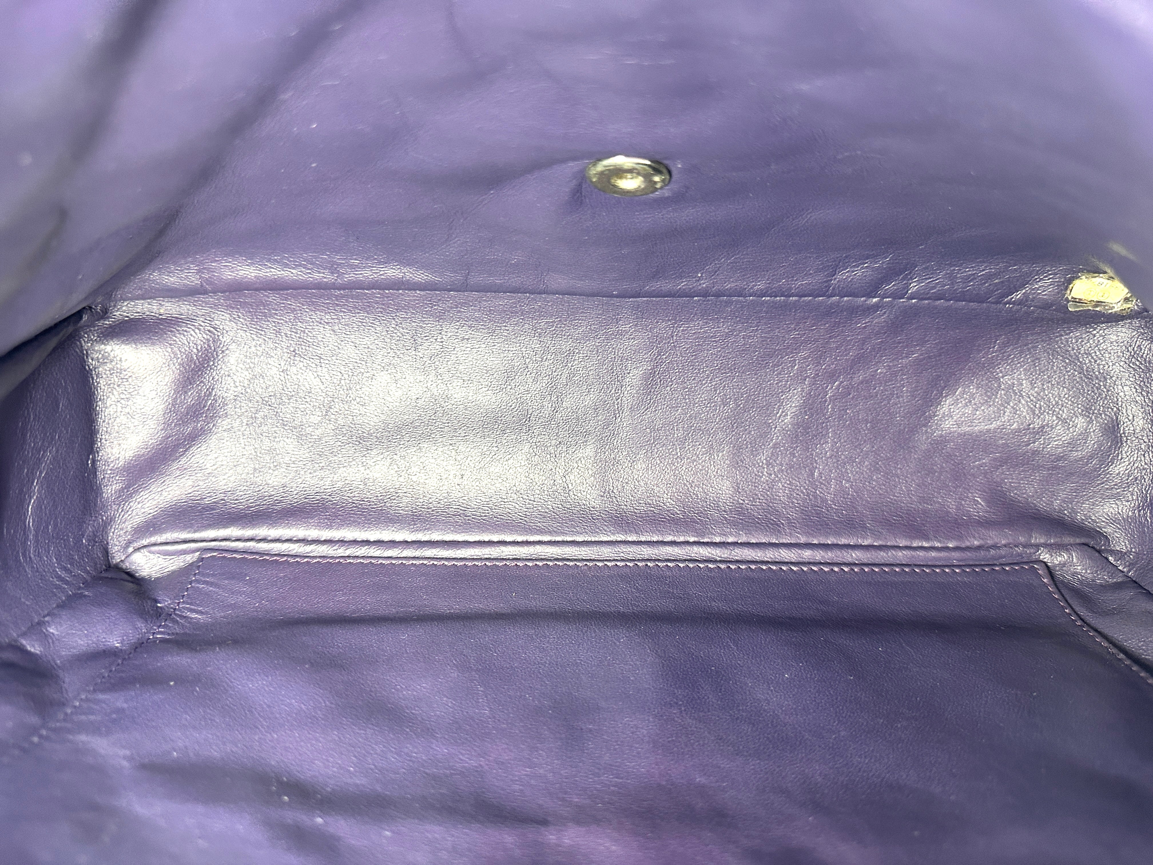Chanel Classic Flap Purple Quilted Patent Leather Jumbo Shoulder Bag With Silver Buckle(13***68) CC2153
