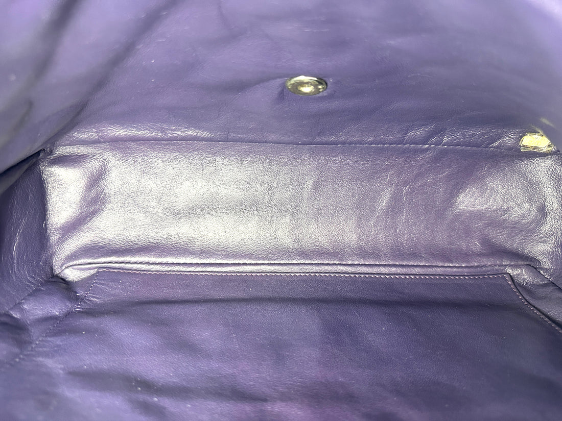 Chanel Classic Flap Purple Quilted Patent Leather Jumbo Shoulder Bag With Silver Buckle(13***68) CC2153