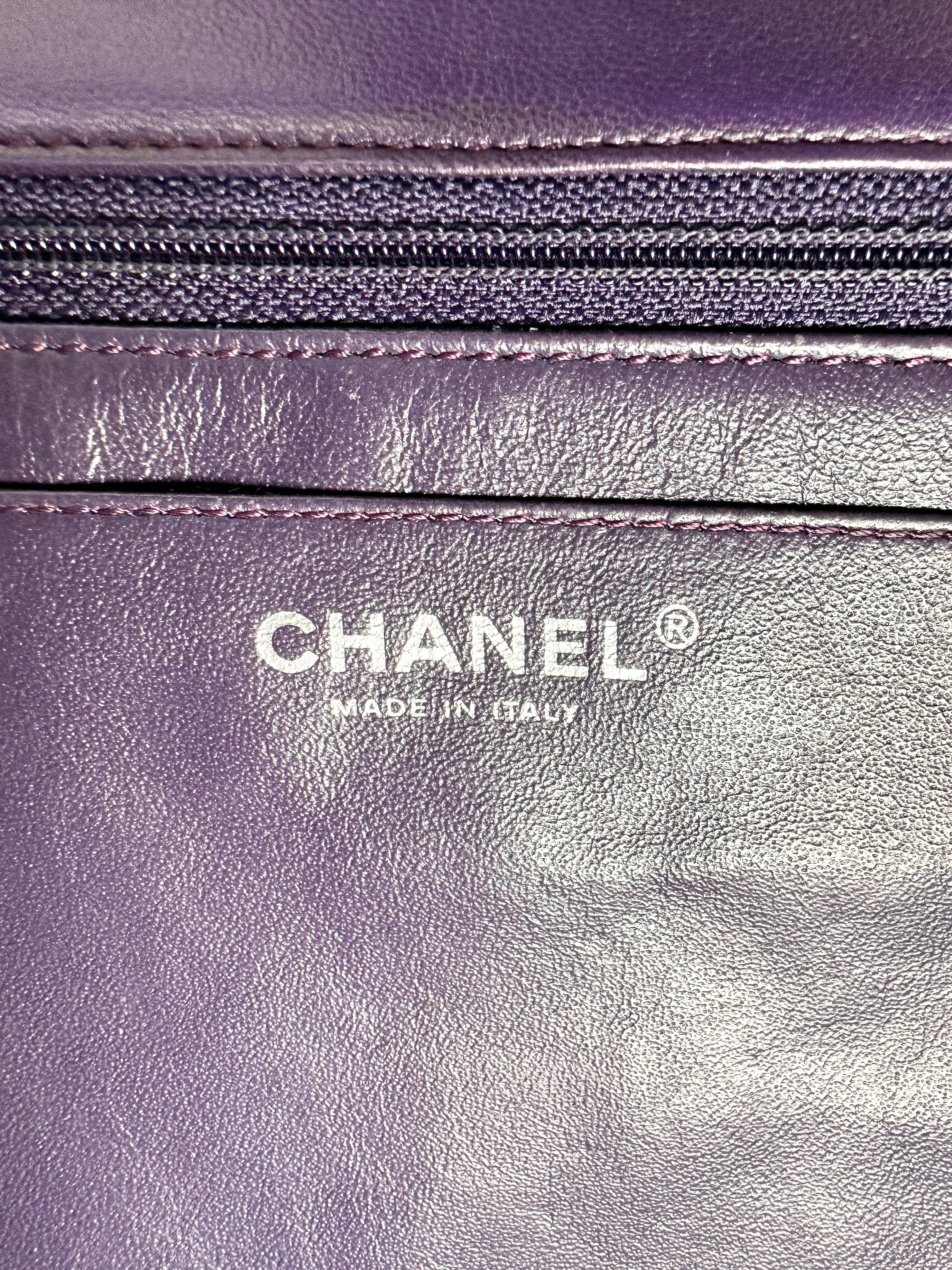 Chanel Classic Flap Purple Quilted Patent Leather Jumbo Shoulder Bag With Silver Buckle(13***68) CC2153