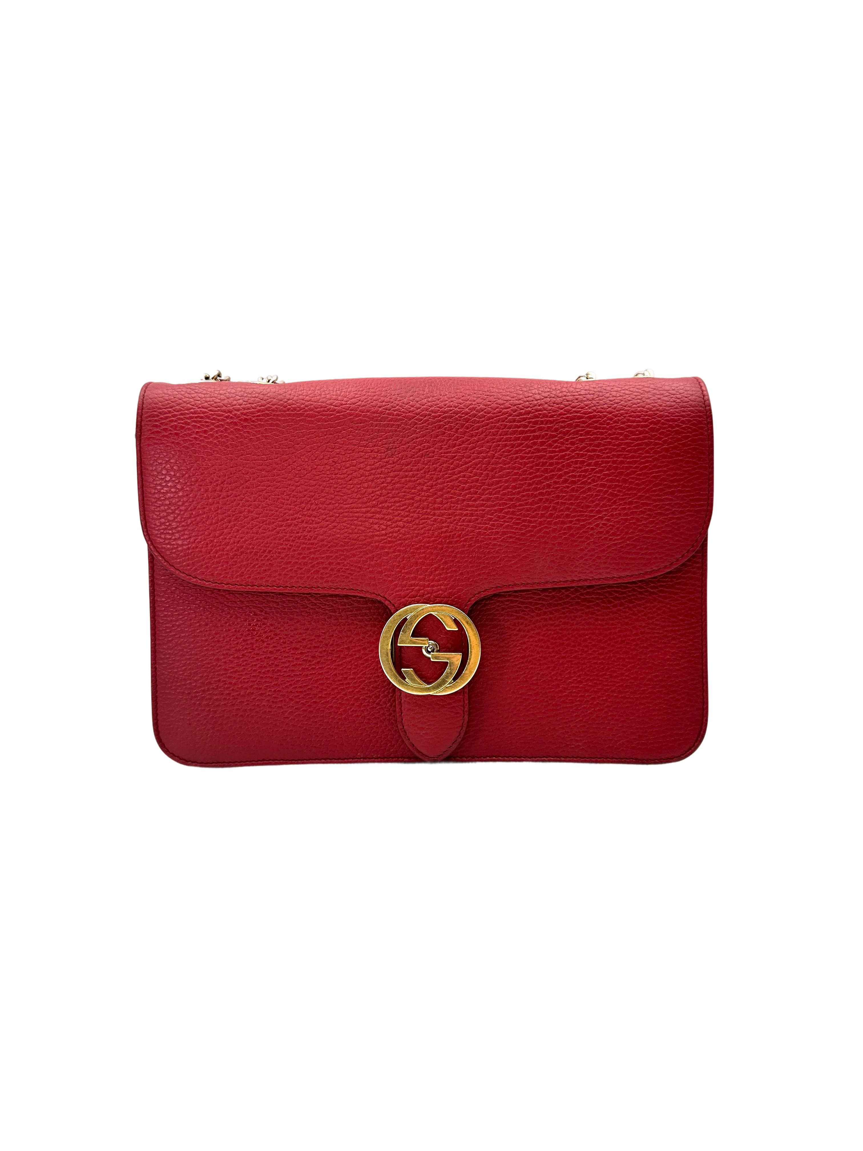 Gucci Interlocking G Red Leather Wallet On Chain GG1318