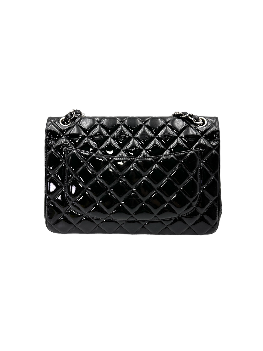 Chanel Classic Flap Black Quilted Patent Leather Jumbo Shoulder Bag With Silver Buckle(14***56) CC2154