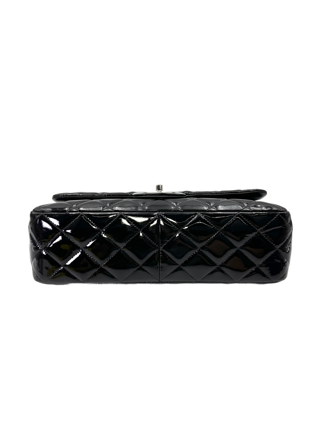 Chanel Classic Flap Black Quilted Patent Leather Jumbo Shoulder Bag With Silver Buckle(14***56) CC2154
