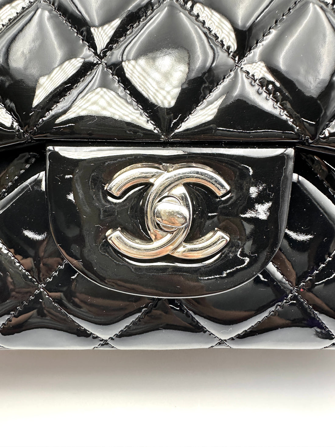 Chanel Classic Flap Black Quilted Patent Leather Jumbo Shoulder Bag With Silver Buckle(14***56) CC2154