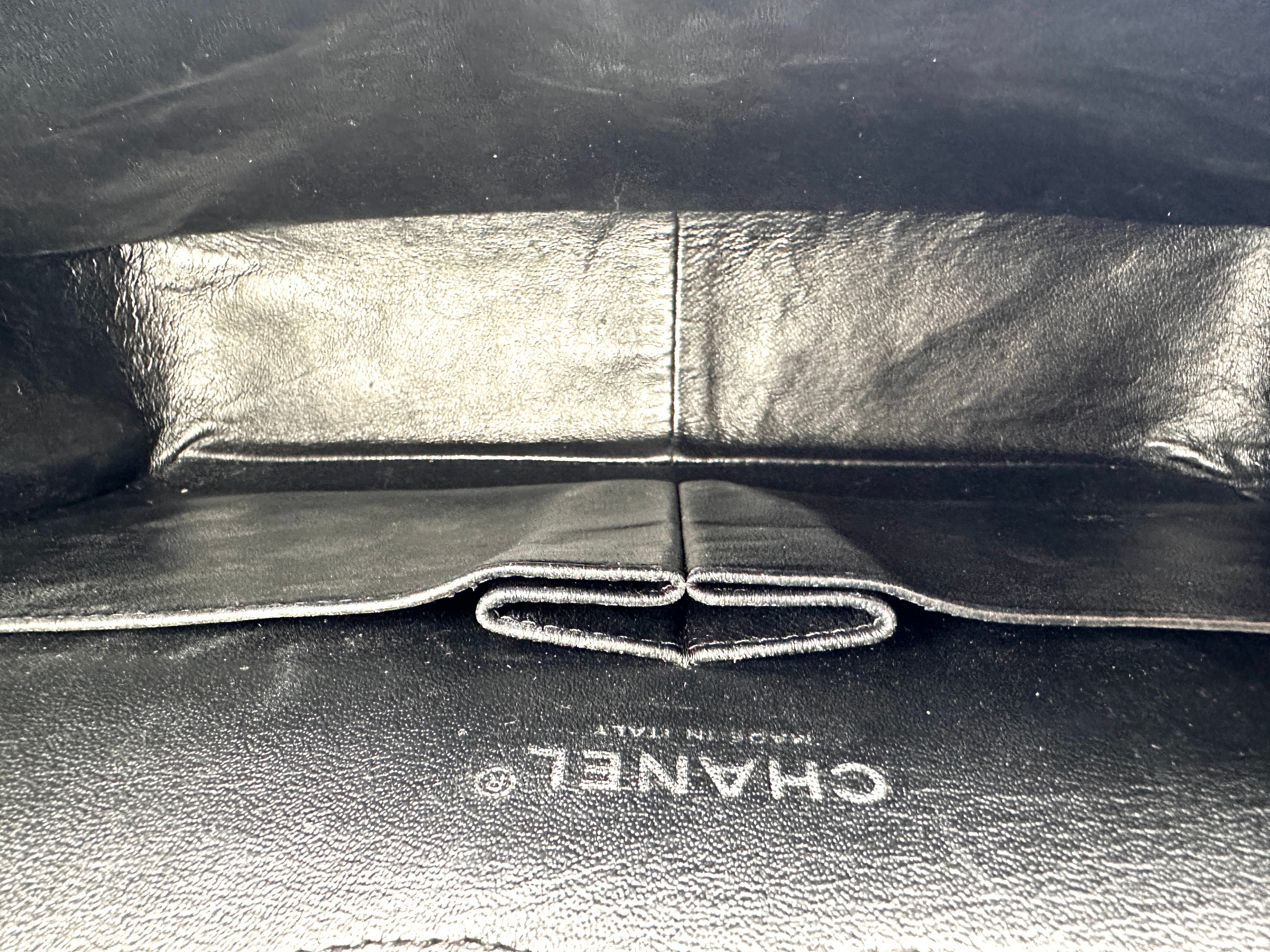 Chanel Classic Flap Black Quilted Patent Leather Jumbo Shoulder Bag With Silver Buckle(14***56) CC2154