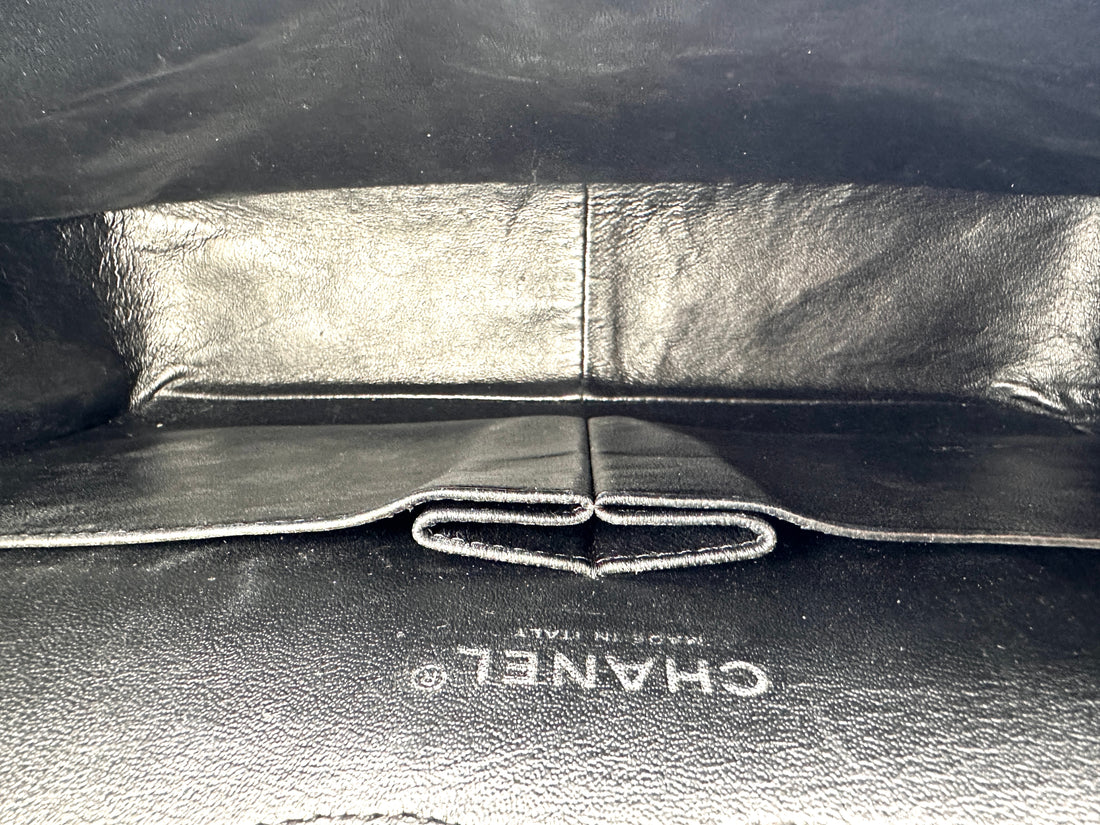 Chanel Classic Flap Black Quilted Patent Leather Jumbo Shoulder Bag With Silver Buckle(14***56) CC2154
