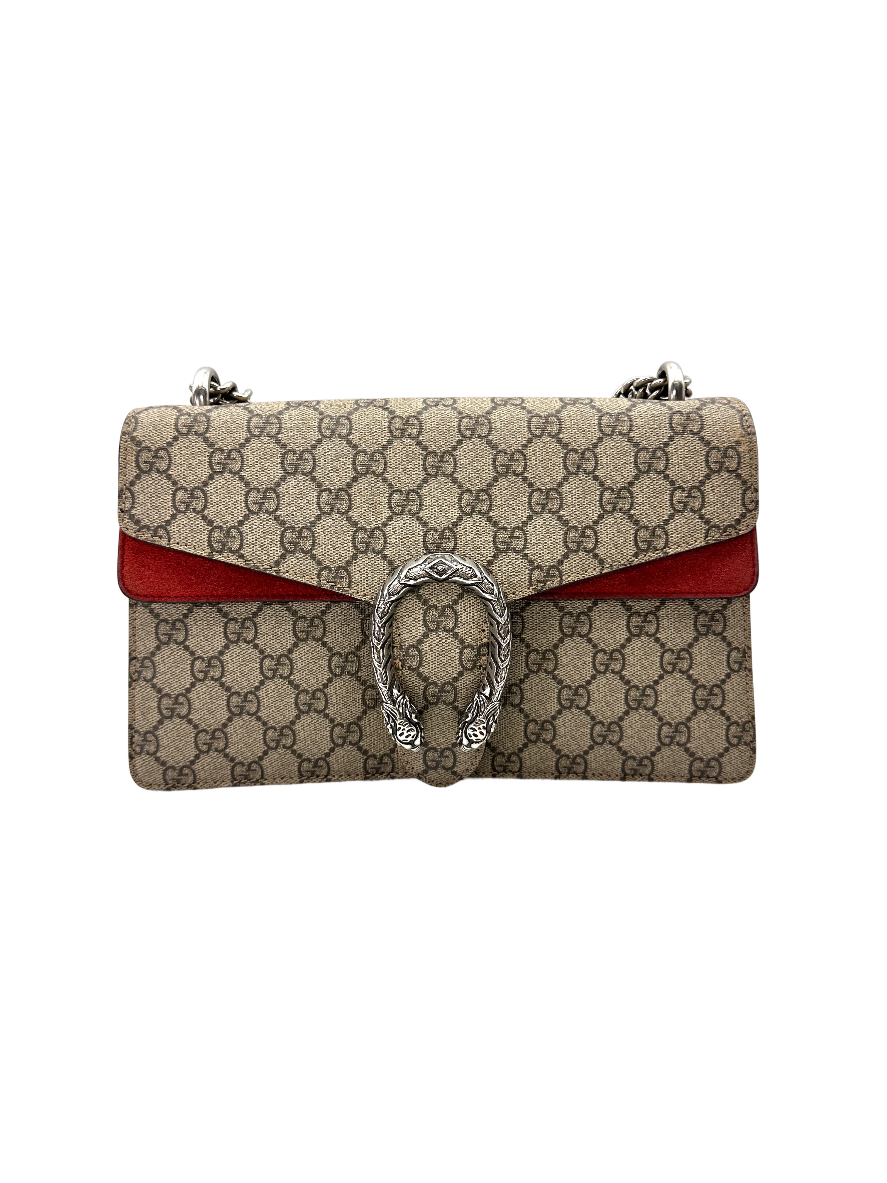 Gucci Dionysus GG Supreme Canvas Medium Size Shoulder Bag With Red Tirm GG1319