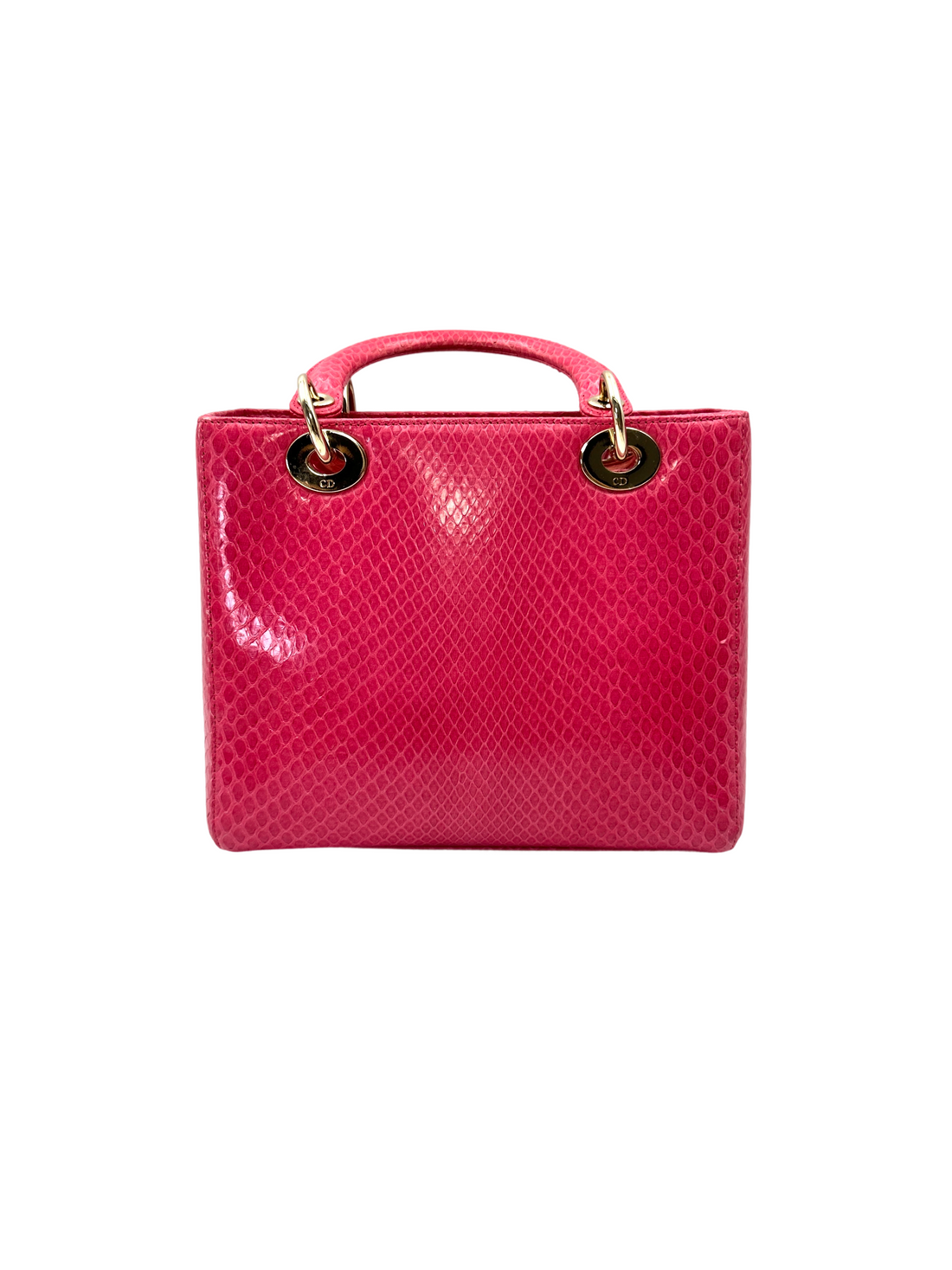 Christian Dior Lady Dior Pink Python Leather Handle Bag With Gold Charms DR798