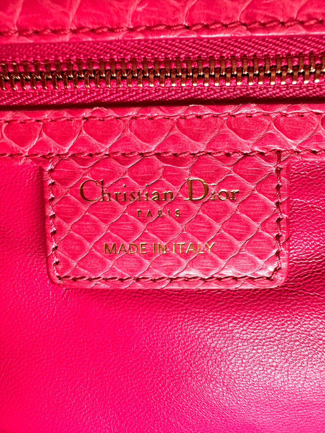 Christian Dior Lady Dior Pink Python Leather Handle Bag With Gold Charms DR798