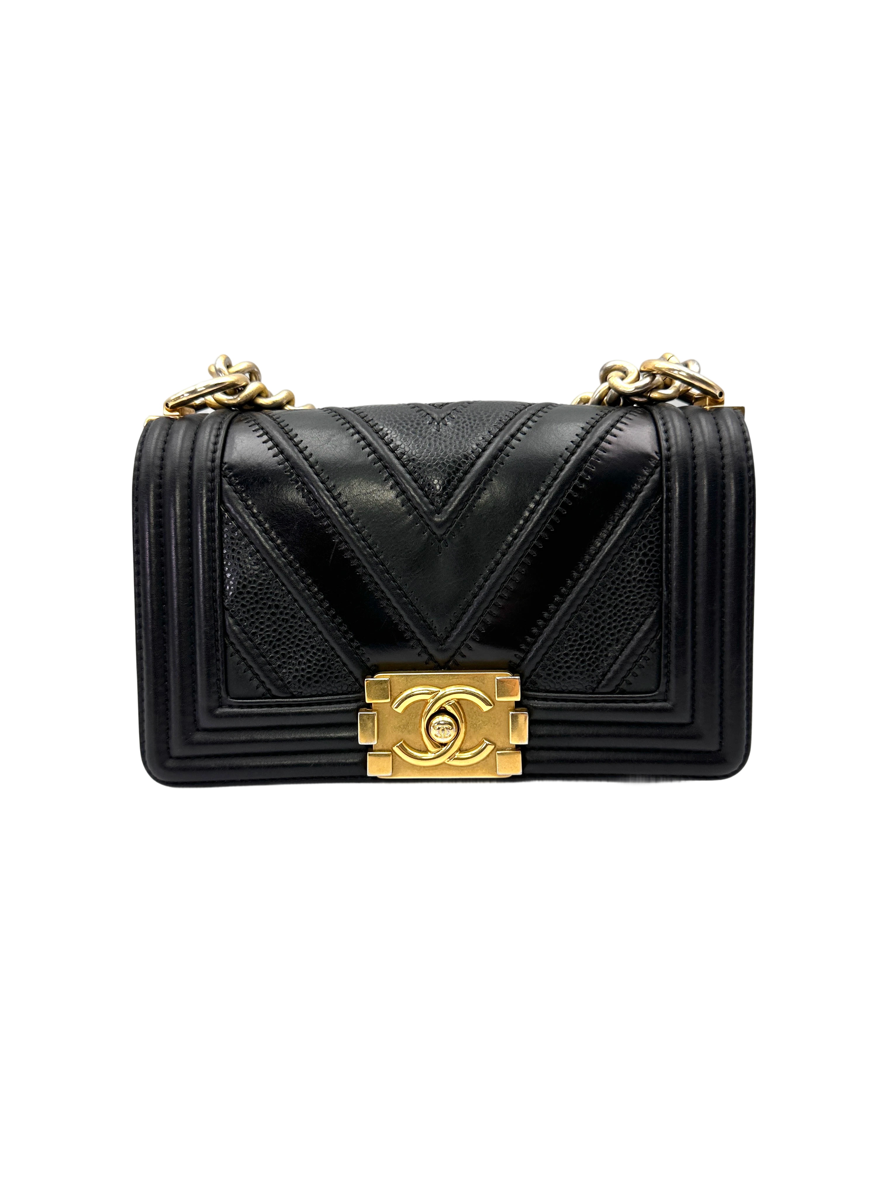 Chanel LeBoy Black Chevron Quilted Leather Flap Bag With Gold Buckle(22***28) CC2155