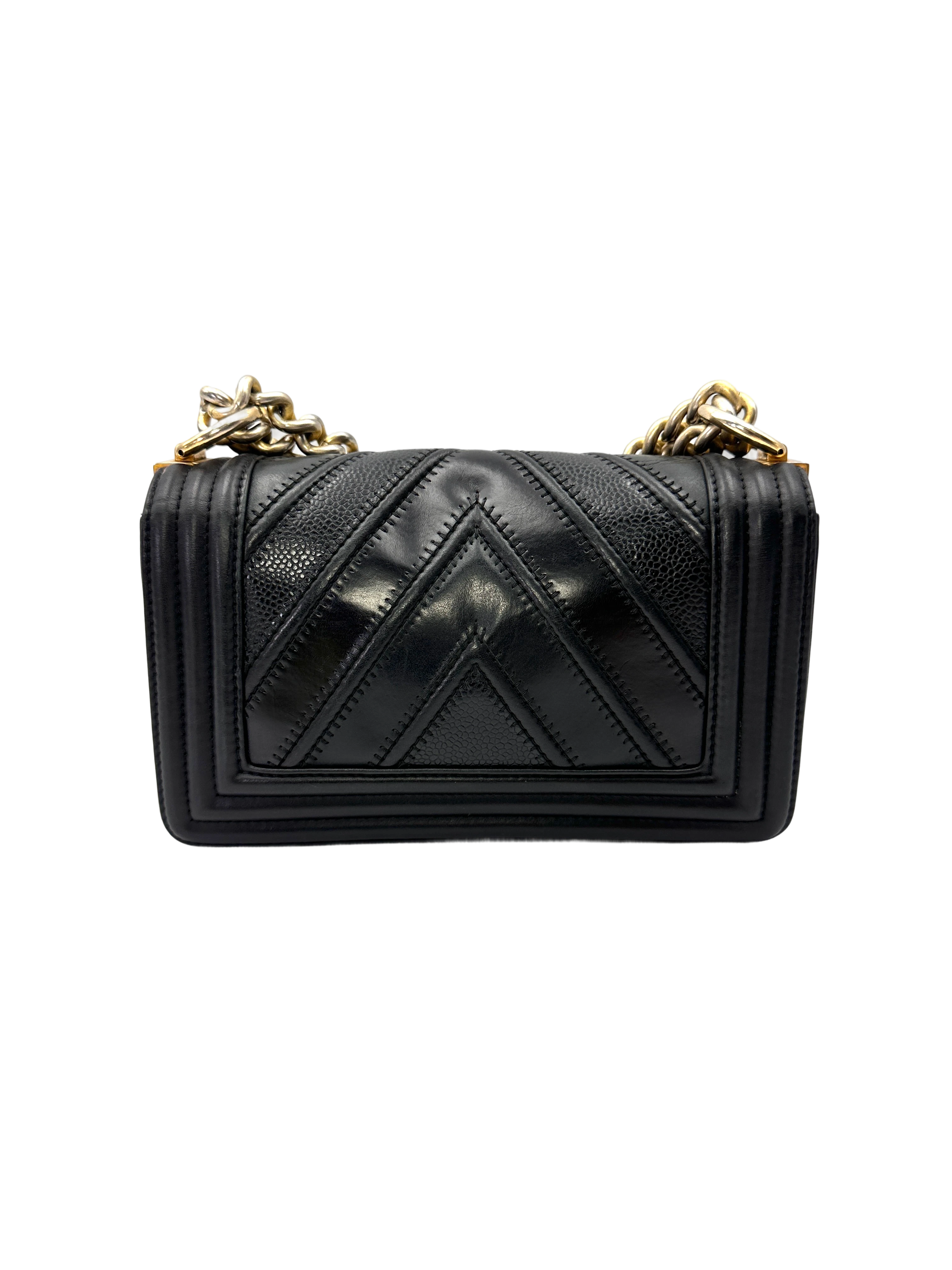 Chanel LeBoy Black Chevron Quilted Leather Flap Bag With Gold Buckle(22***28) CC2155