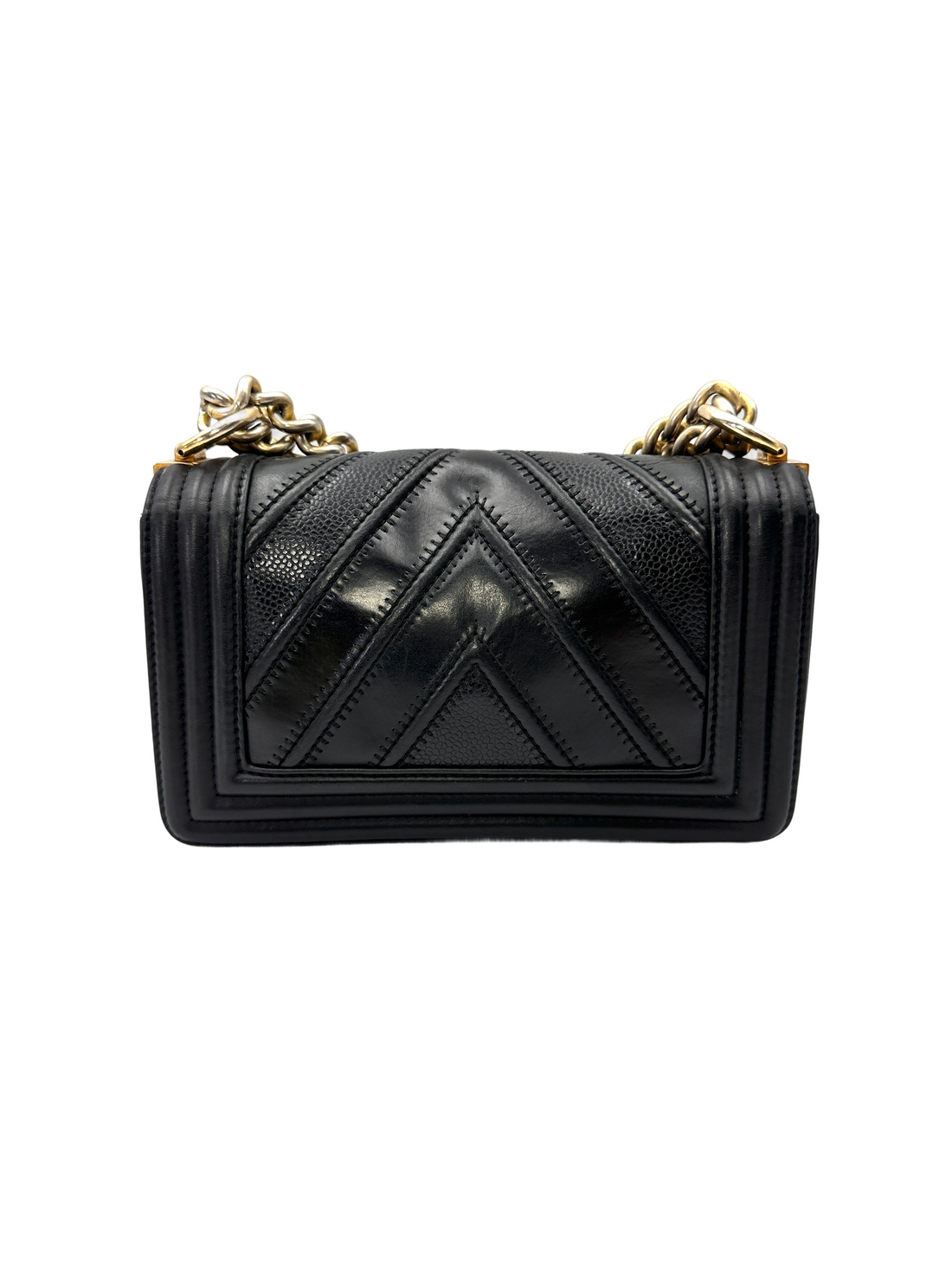 Chanel LeBoy Black Chevron Quilted Leather Flap Bag With Gold Buckle(22***28) CC2155