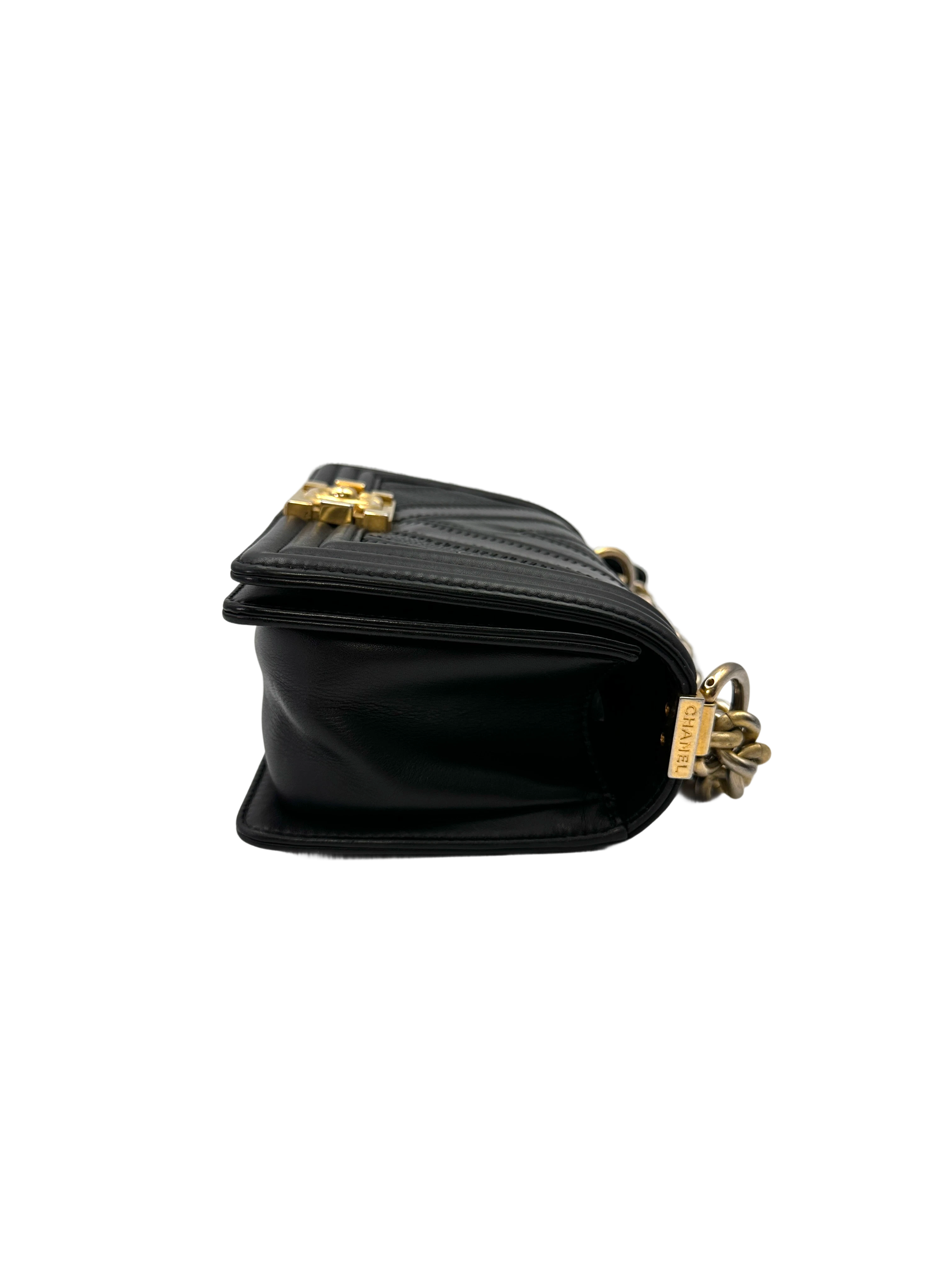 Chanel LeBoy Black Chevron Quilted Leather Flap Bag With Gold Buckle(22***28) CC2155