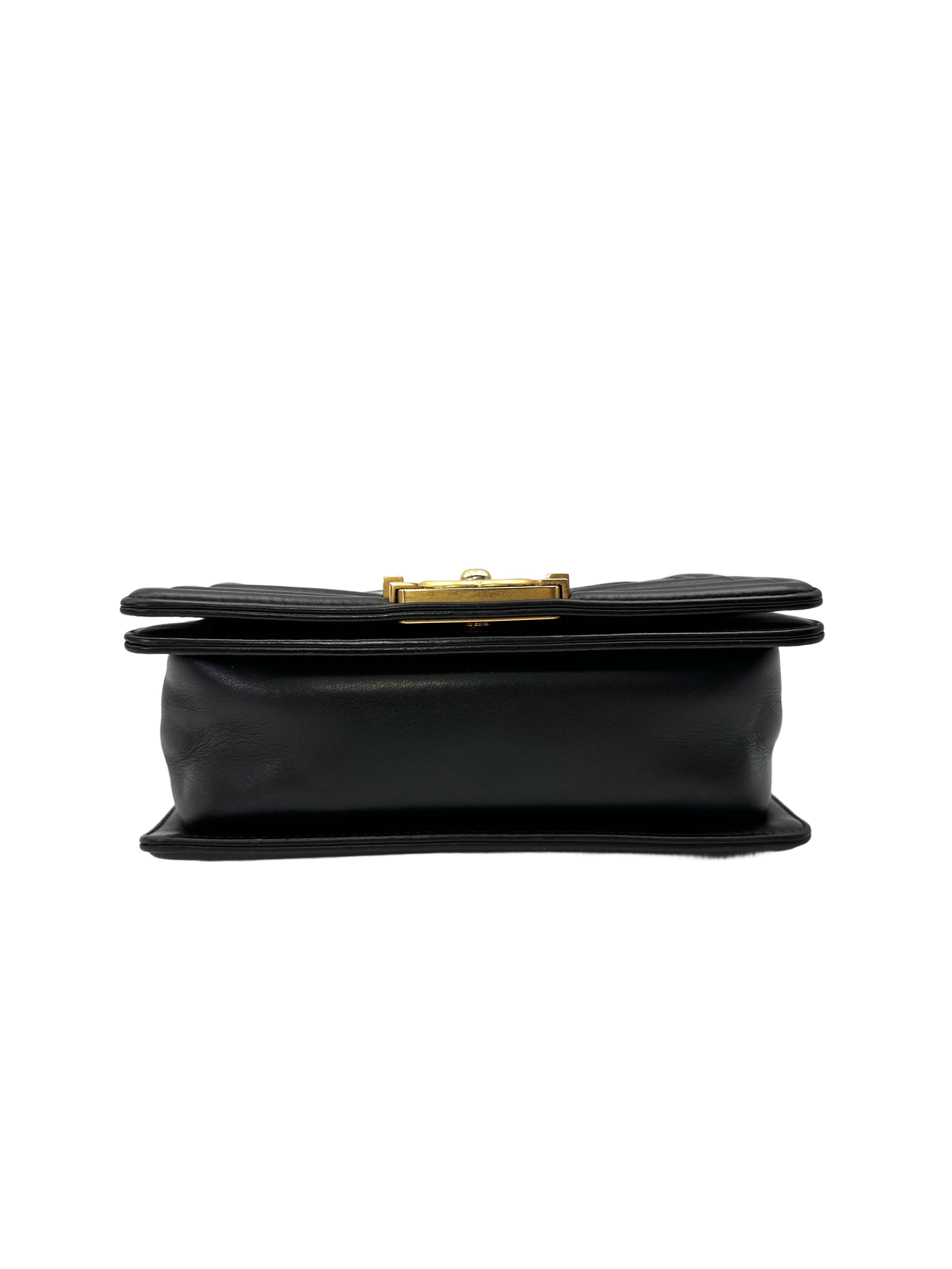 Chanel LeBoy Black Chevron Quilted Leather Flap Bag With Gold Buckle(22***28) CC2155