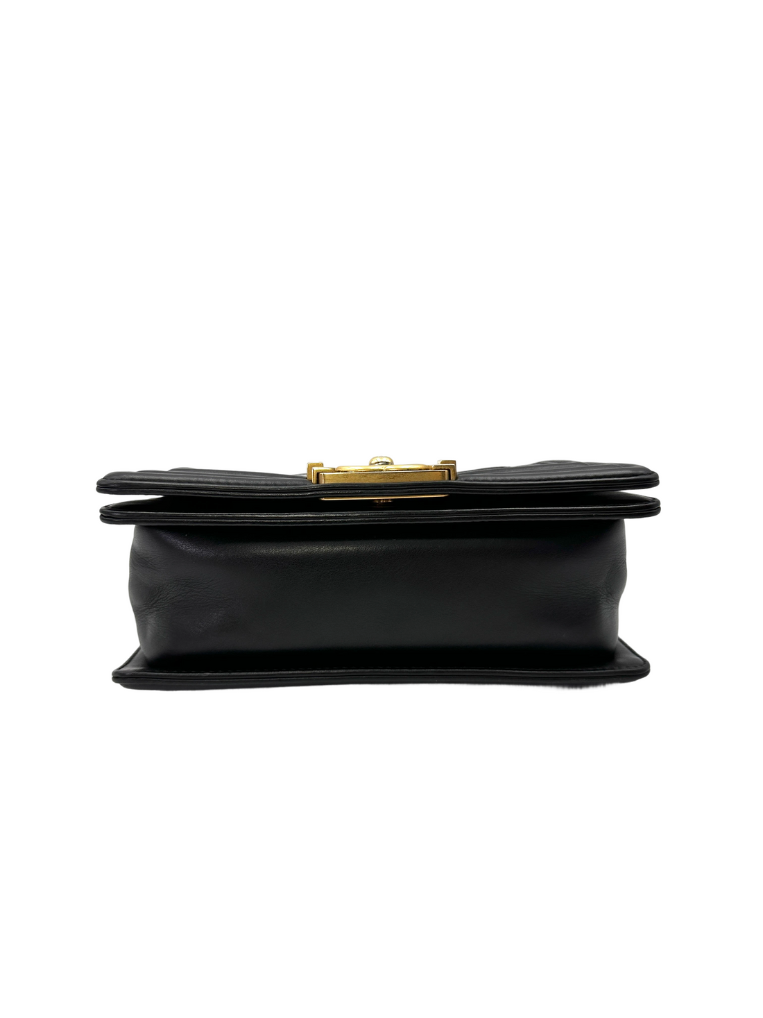 Chanel LeBoy Black Chevron Quilted Leather Flap Bag With Gold Buckle(22***28) CC2155