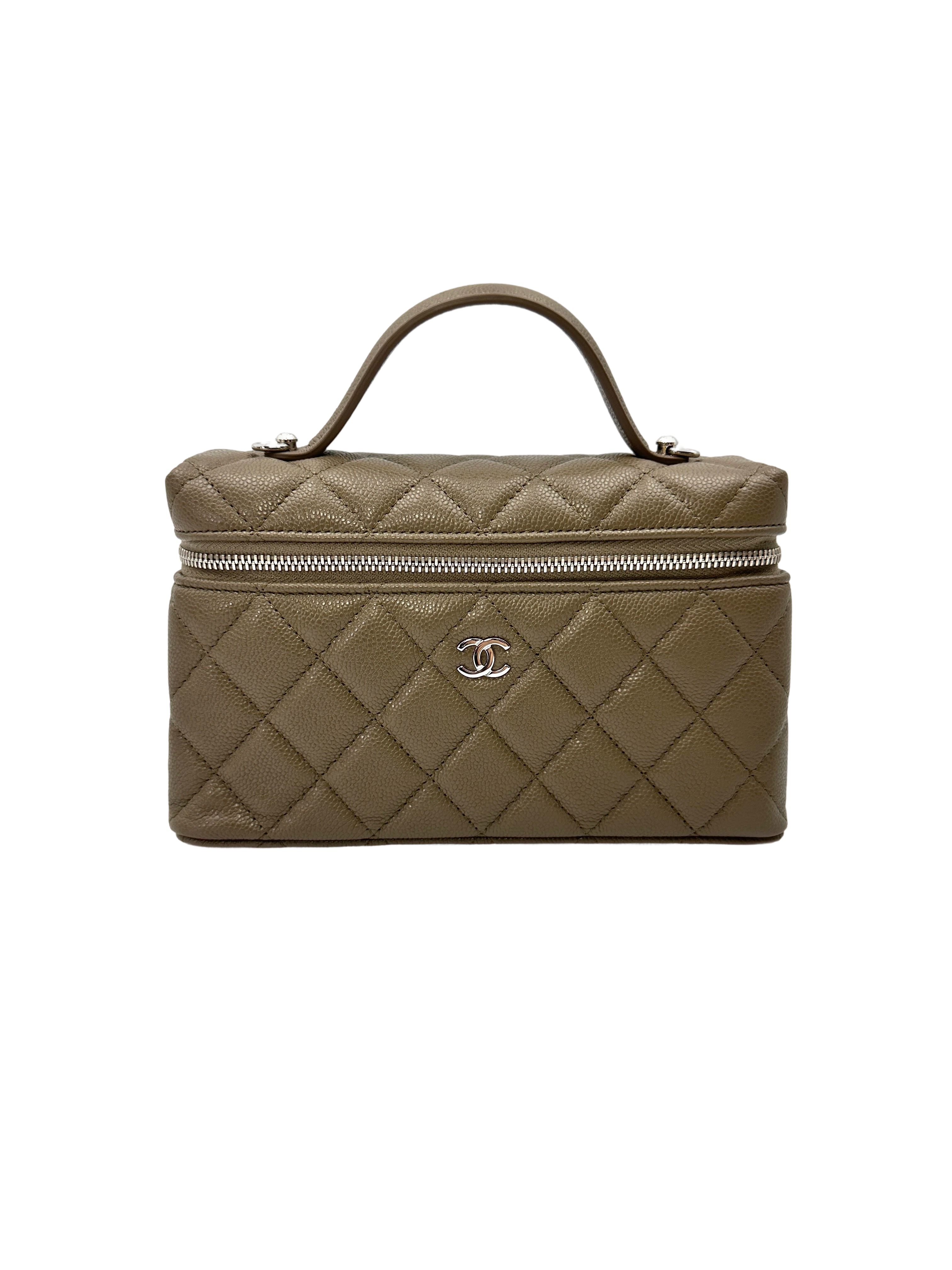 Chanel 26P Khaki Quilted Lambskin Top Handle Vanity Case(U0***08) IRIS239