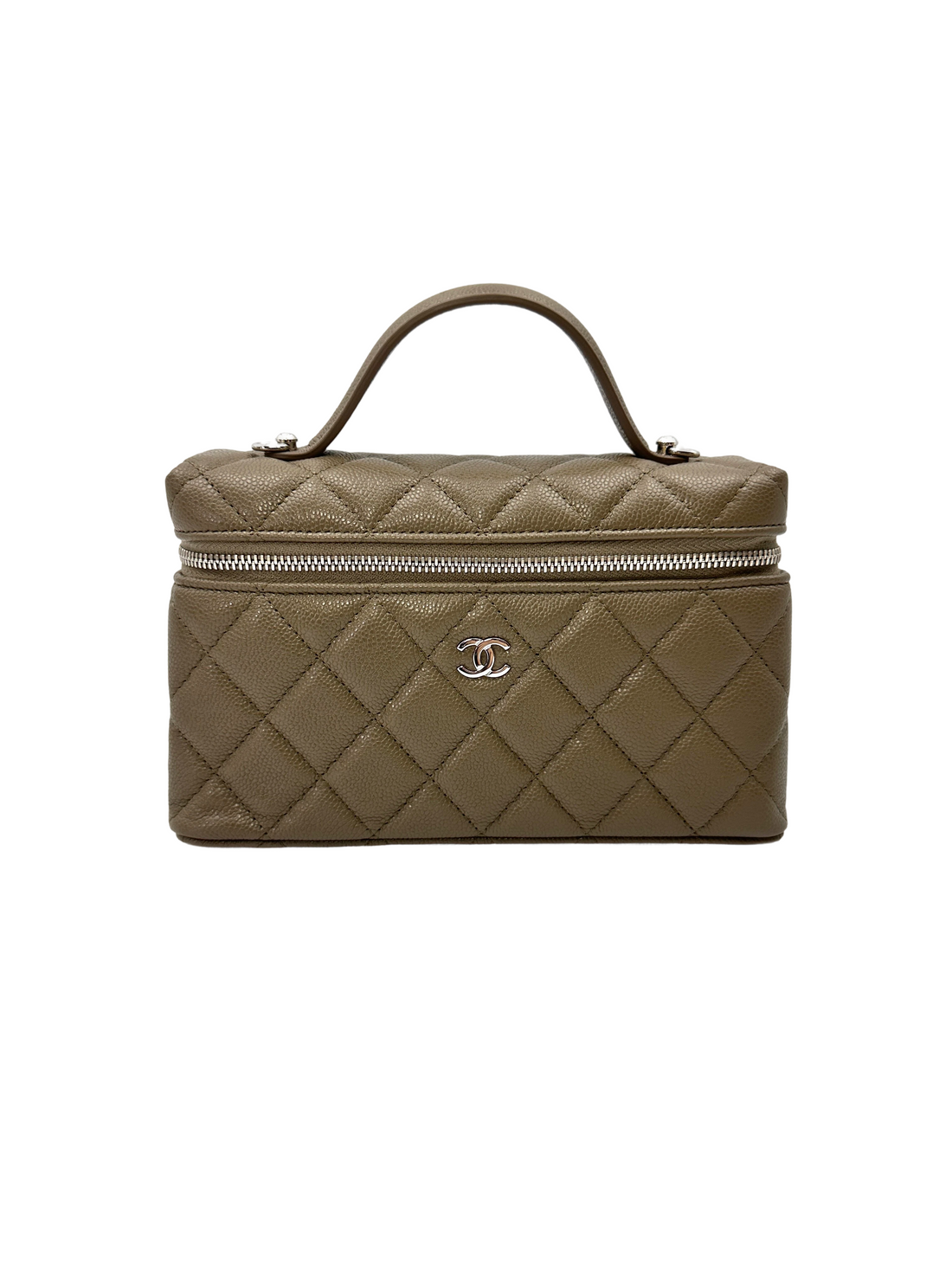 Chanel 26P Khaki Quilted Lambskin Top Handle Vanity Case(U0***08) IRIS239
