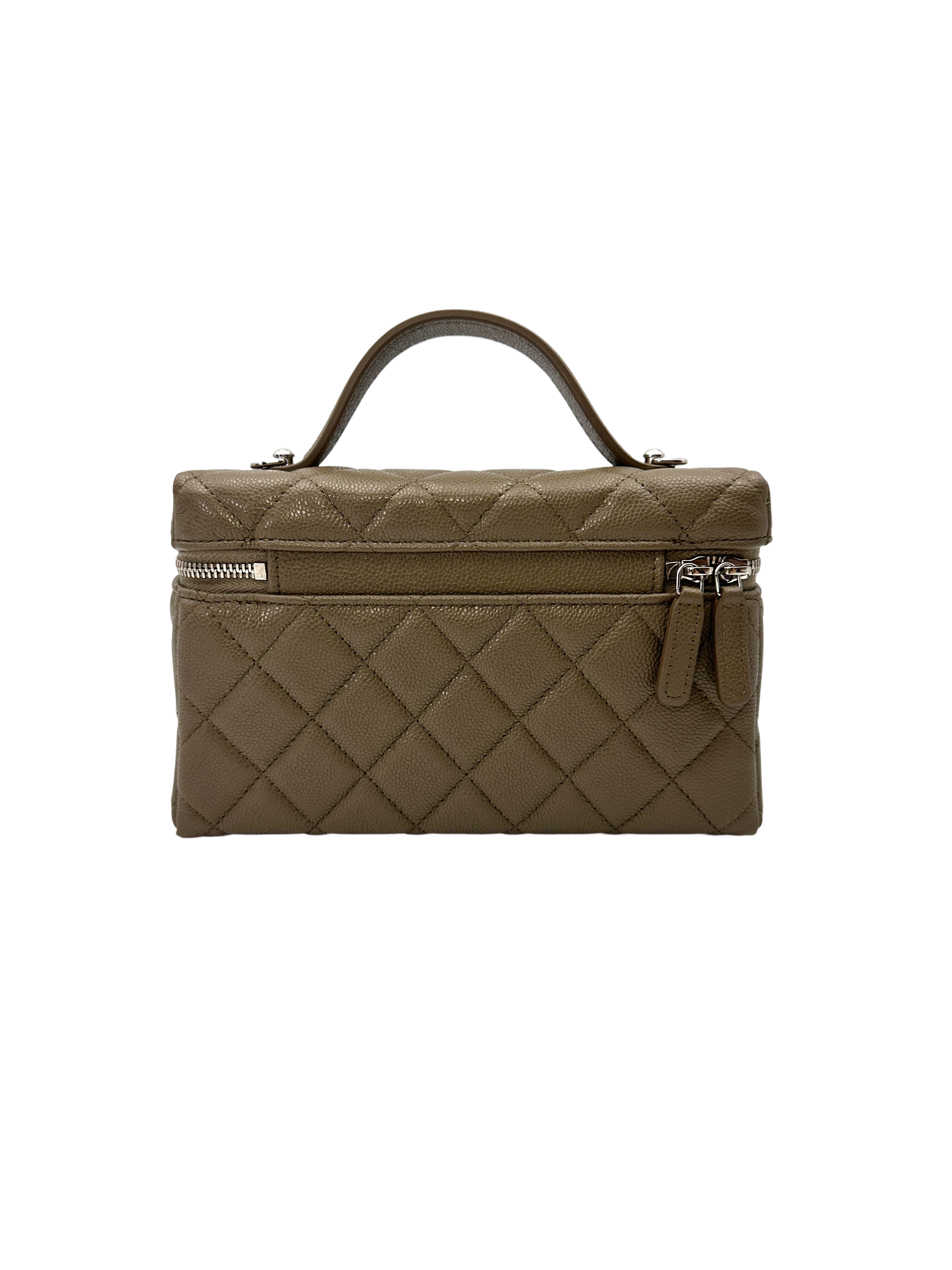 Chanel 26P Khaki Quilted Lambskin Top Handle Vanity Case(U0***08) IRIS239