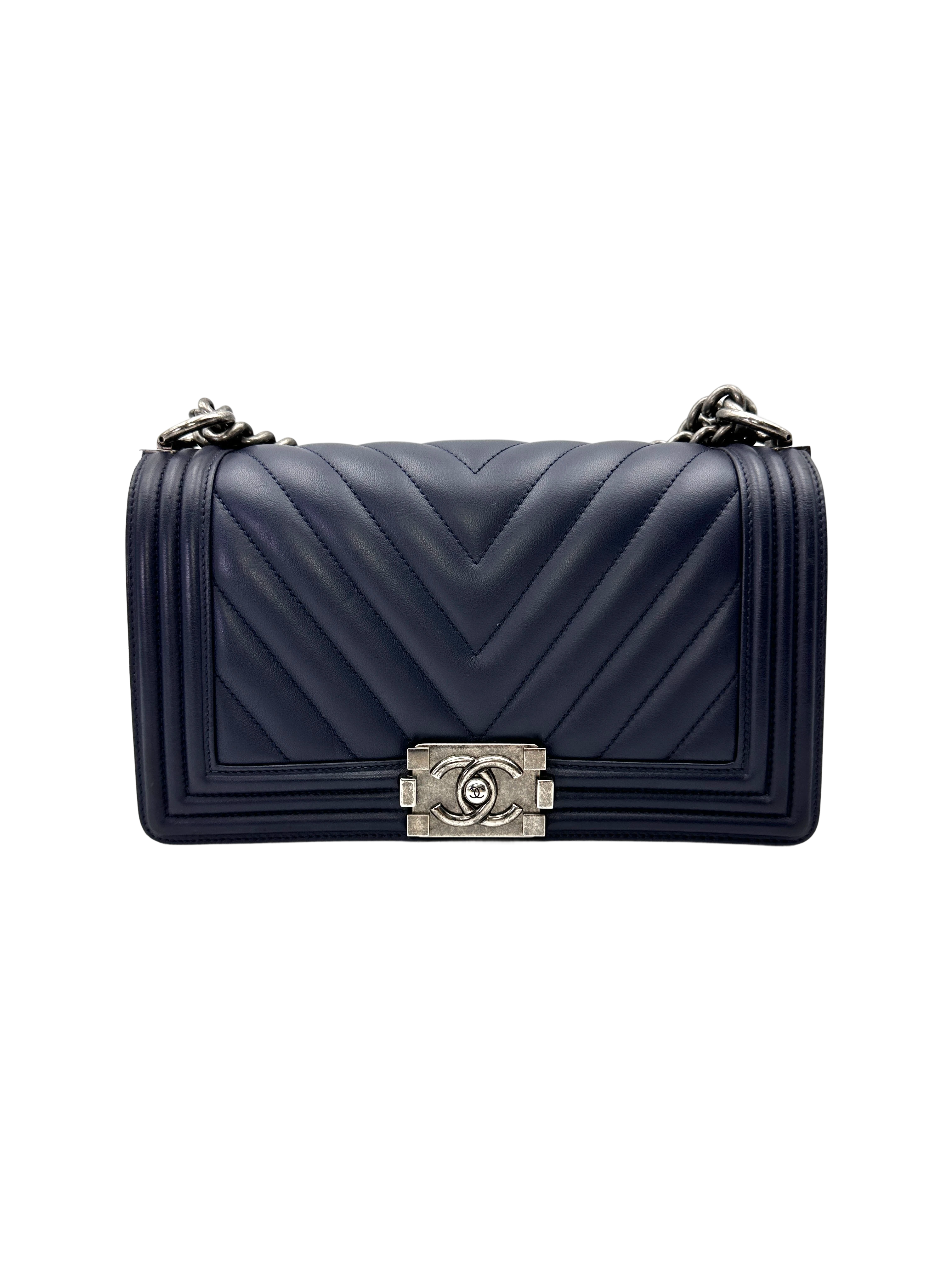 Chanel LeBoy Black Chevron Quilted Leather Flap Bag With Silver Buckle(20***77) CC2156