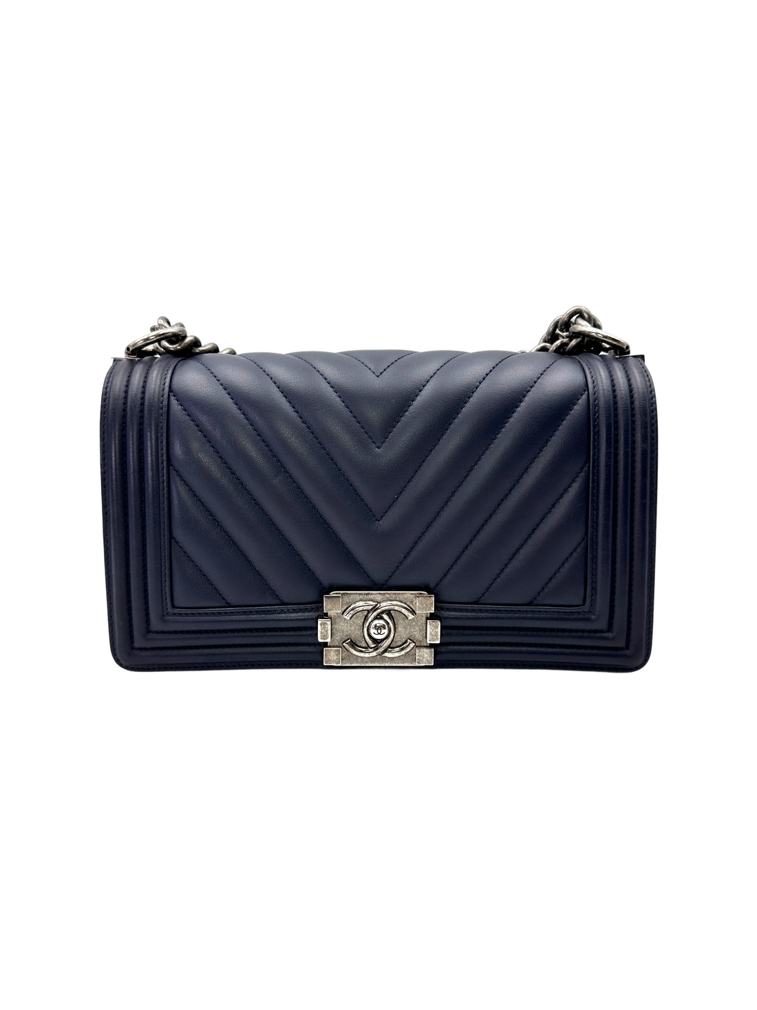 Chanel LeBoy Black Chevron Quilted Leather Flap Bag With Silver Buckle(20***77) CC2156