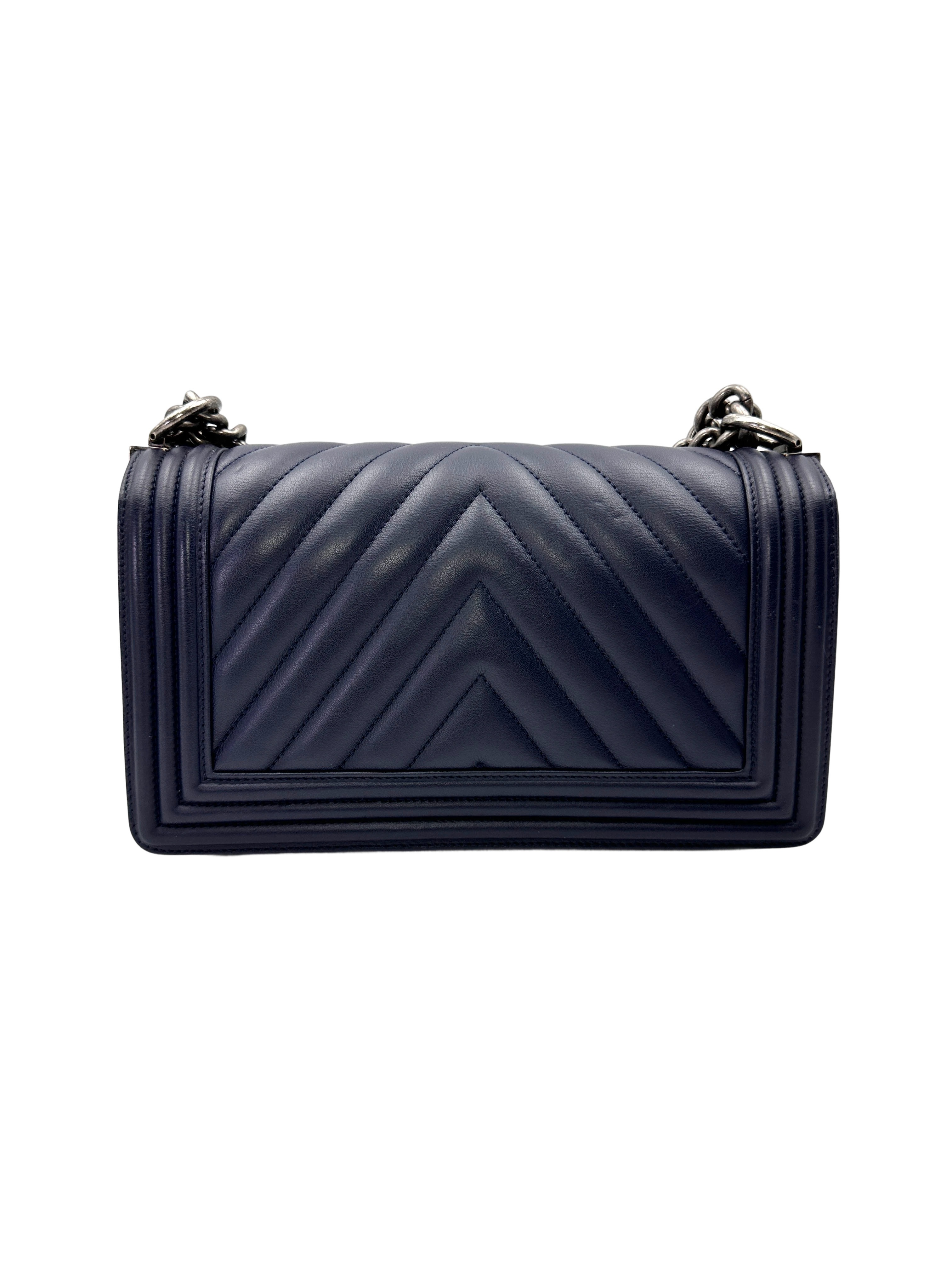 Chanel LeBoy Black Chevron Quilted Leather Flap Bag With Silver Buckle(20***77) CC2156
