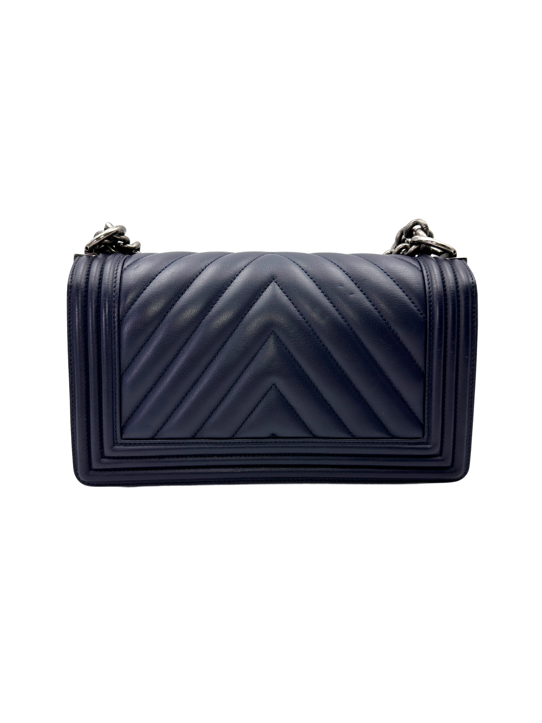 Chanel LeBoy Black Chevron Quilted Leather Flap Bag With Silver Buckle(20***77) CC2156