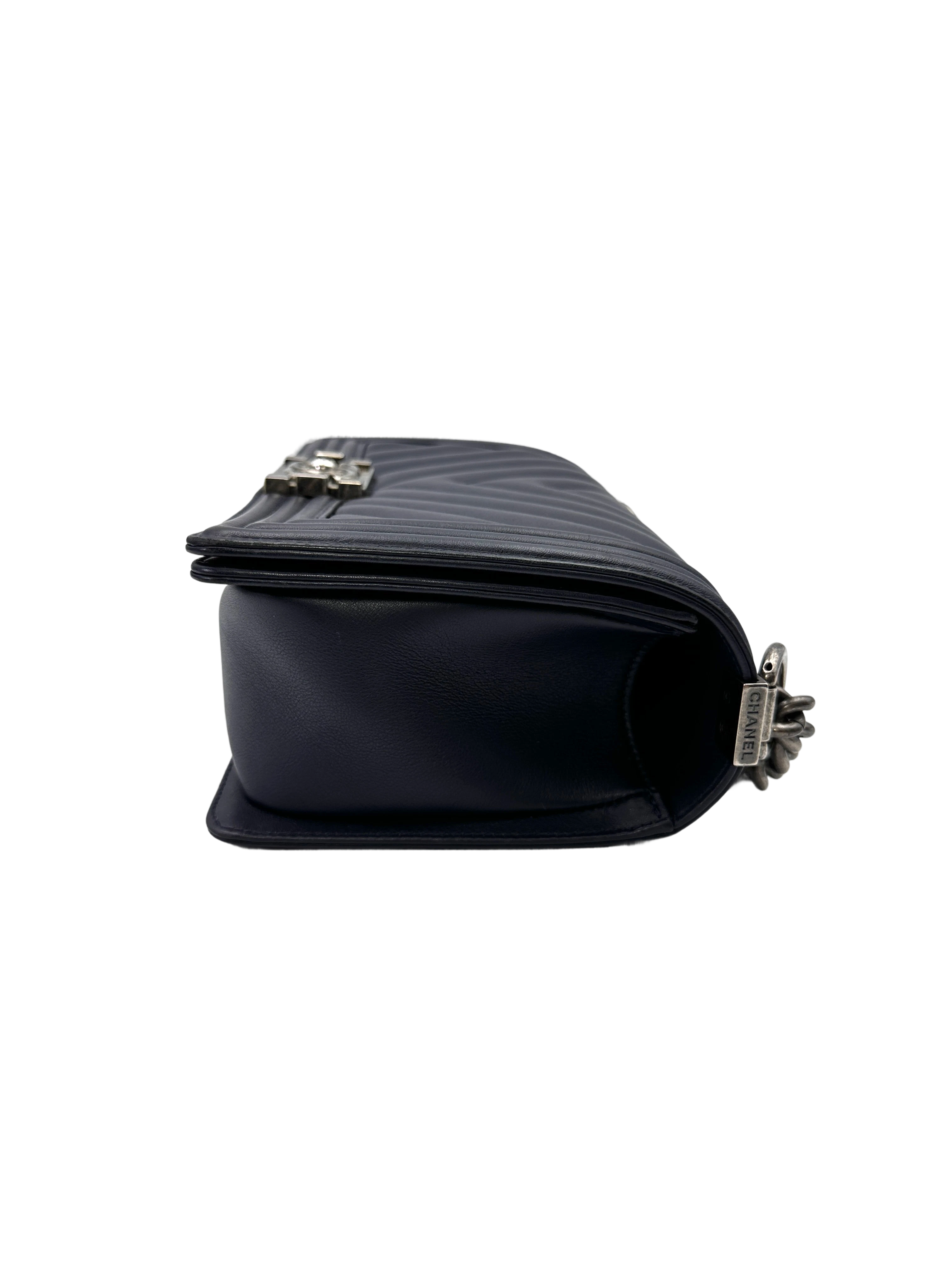 Chanel LeBoy Black Chevron Quilted Leather Flap Bag With Silver Buckle(20***77) CC2156