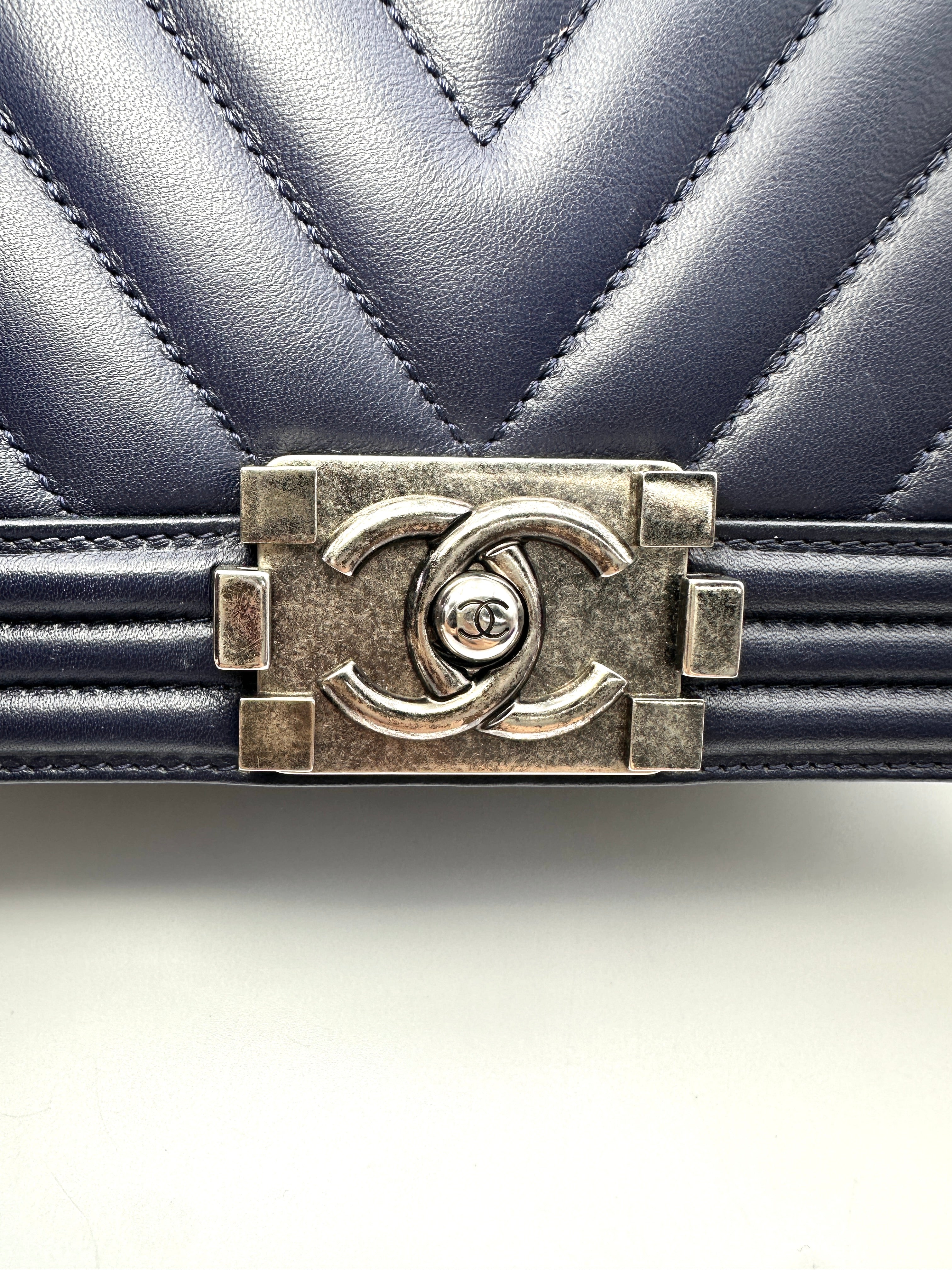 Chanel LeBoy Black Chevron Quilted Leather Flap Bag With Silver Buckle(20***77) CC2156