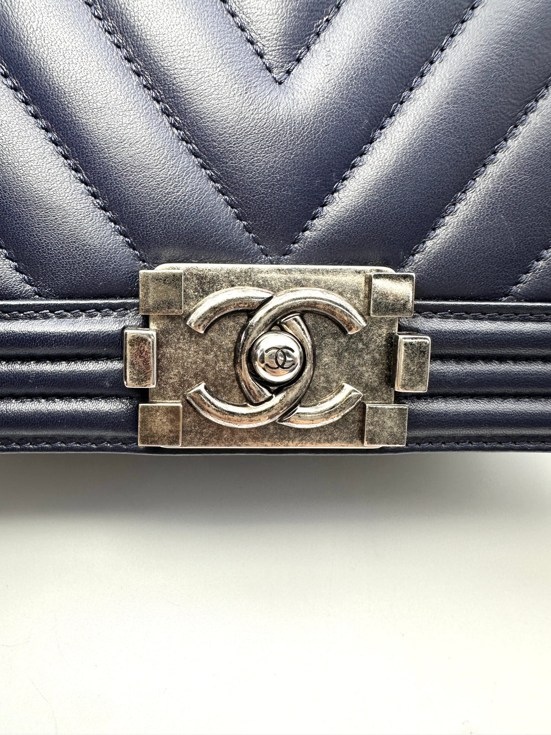 Chanel LeBoy Black Chevron Quilted Leather Flap Bag With Silver Buckle(20***77) CC2156
